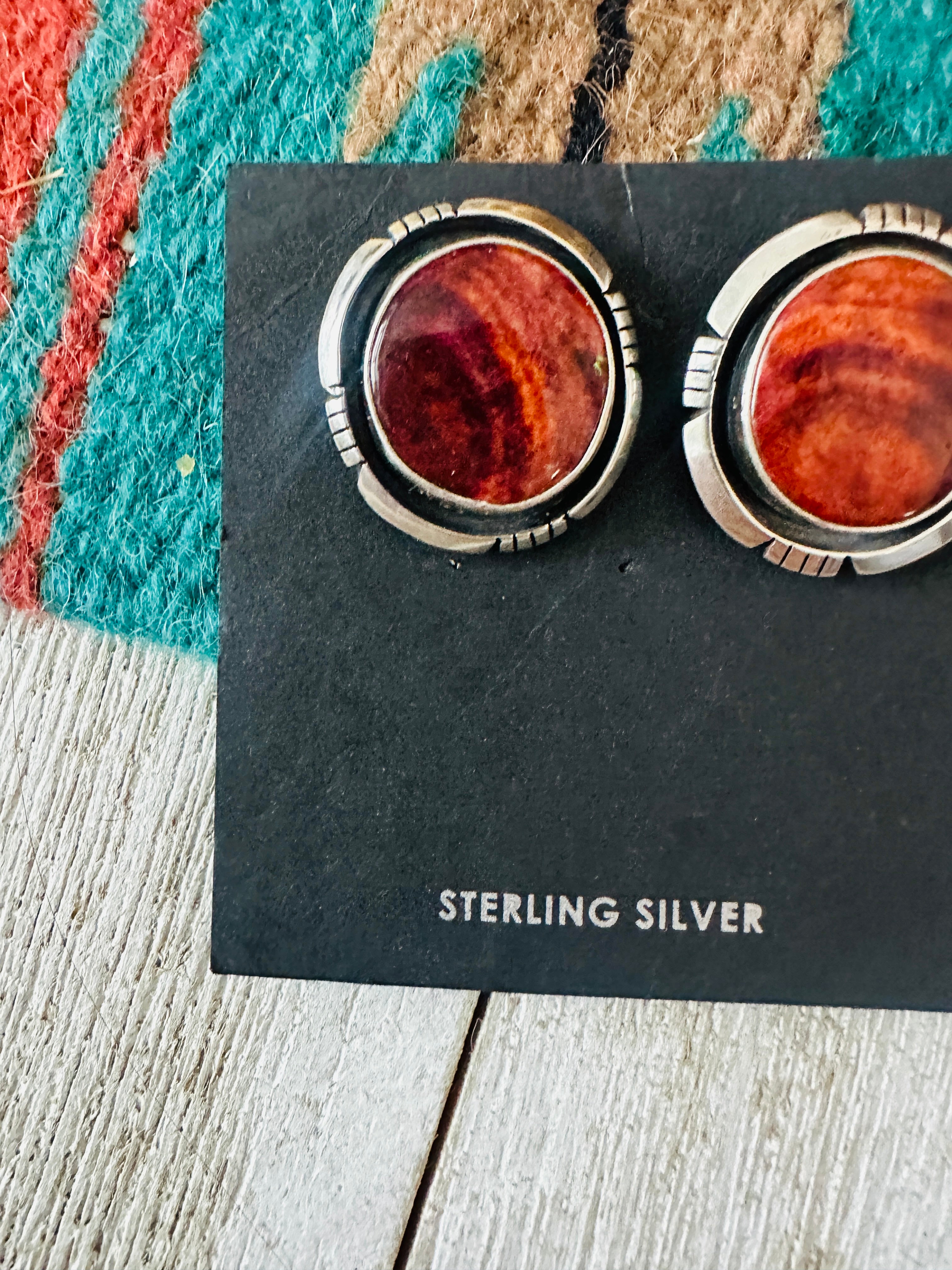 Navajo Sterling Silver & Orange Spiny Post Earrings