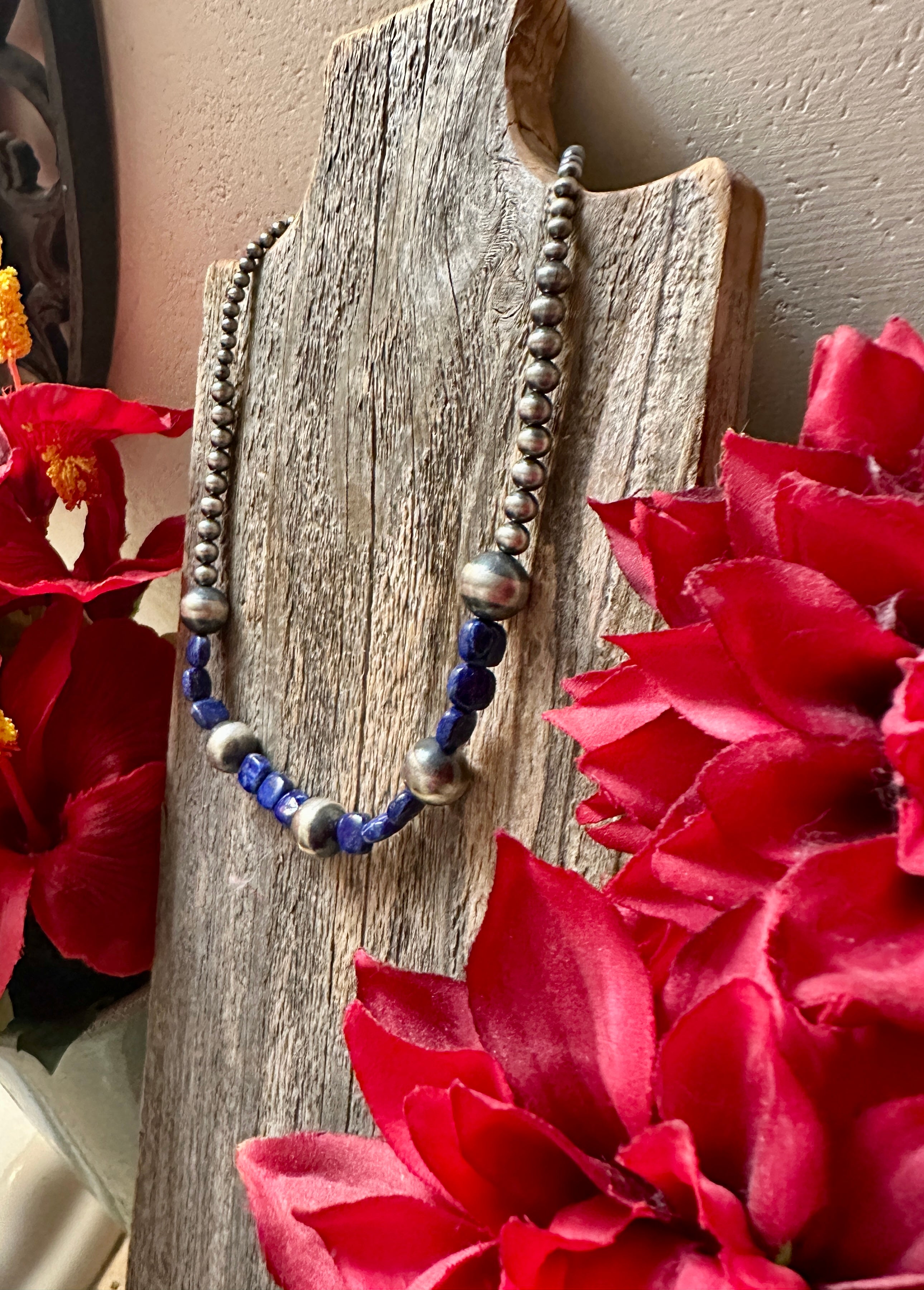 Handmade Lapis & Sterling Silver Beaded Necklace