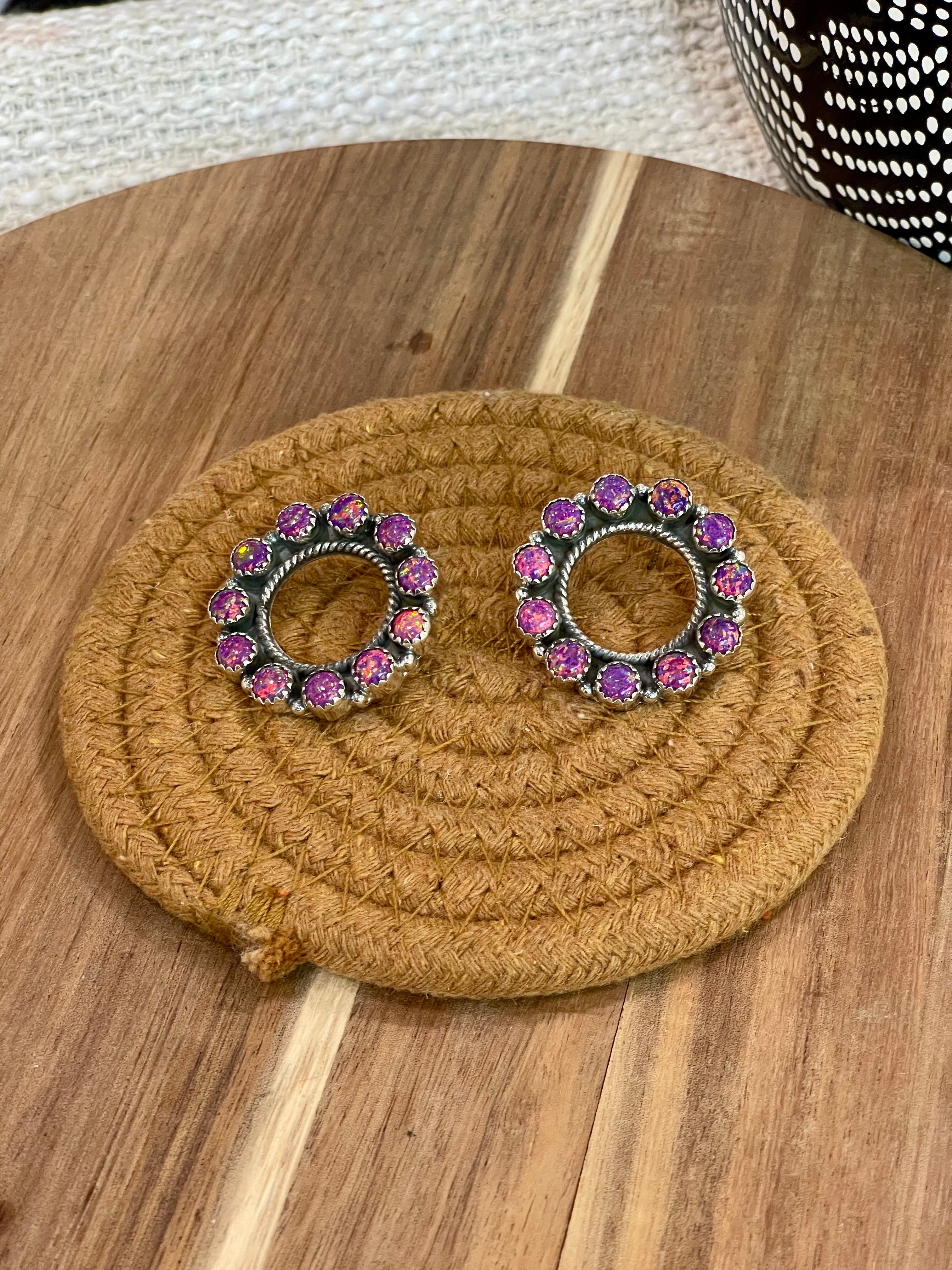 Gorgeous Handmade Sterling Silver & Pink Fire Opal Post Earrings