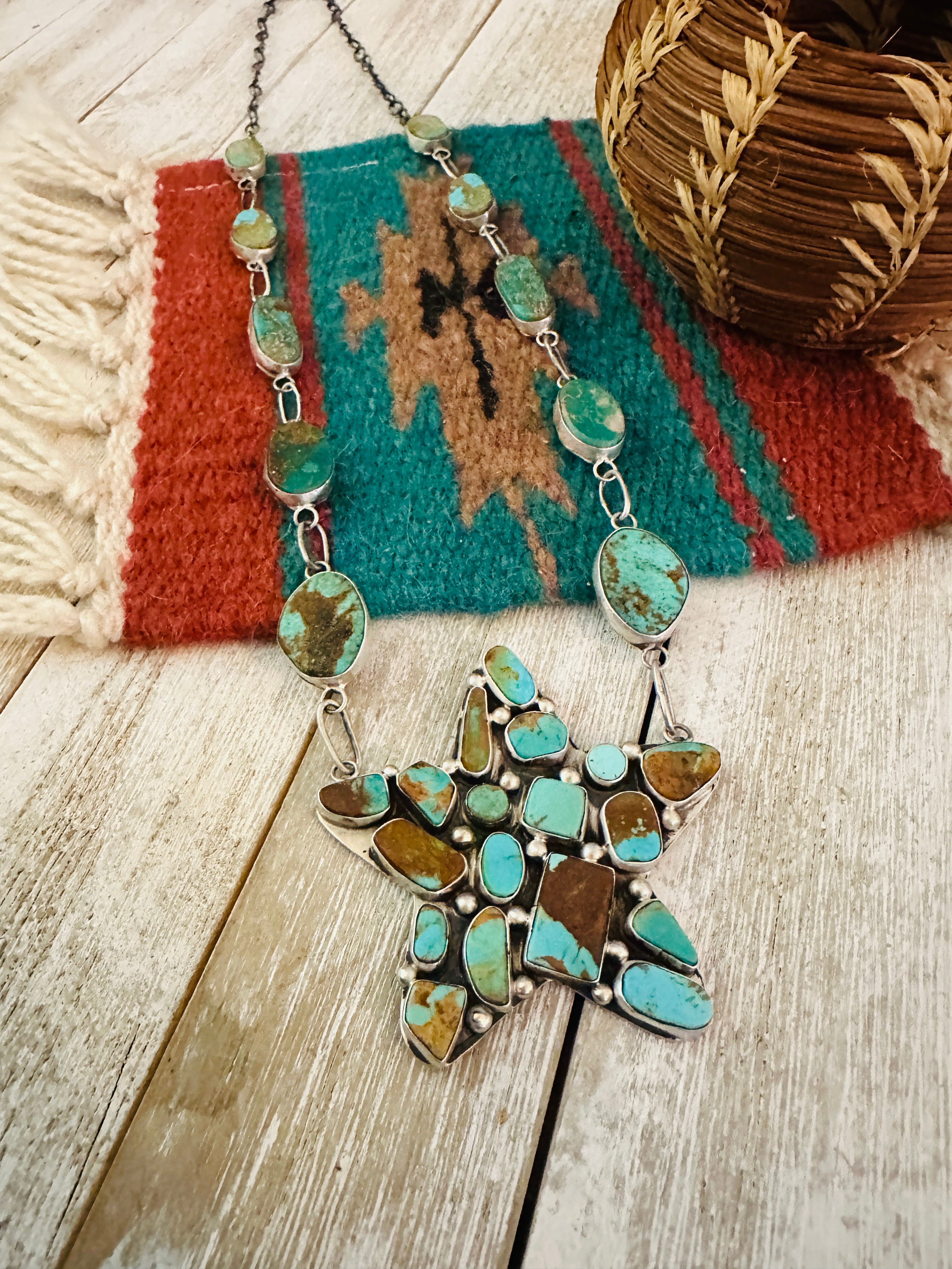 Navajo Sterling Silver & Royston Turquoise Star Necklace by Jacqueline Silver