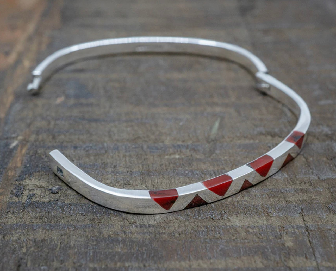 Hinged Bangle W/ Red Jasper Triangles