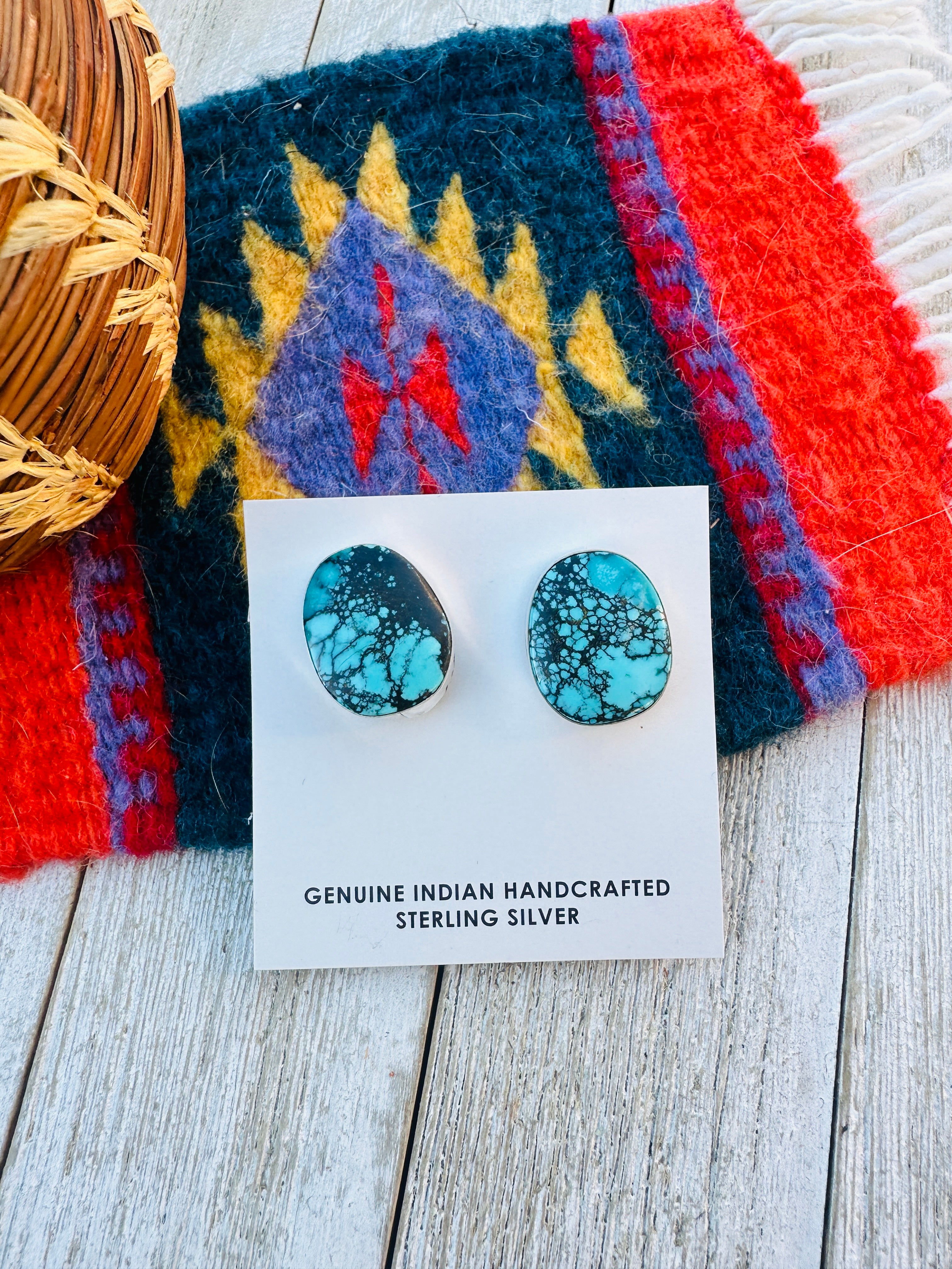 Handcrafted Kingman Web Turquoise & Sterling Silver Post Earrings