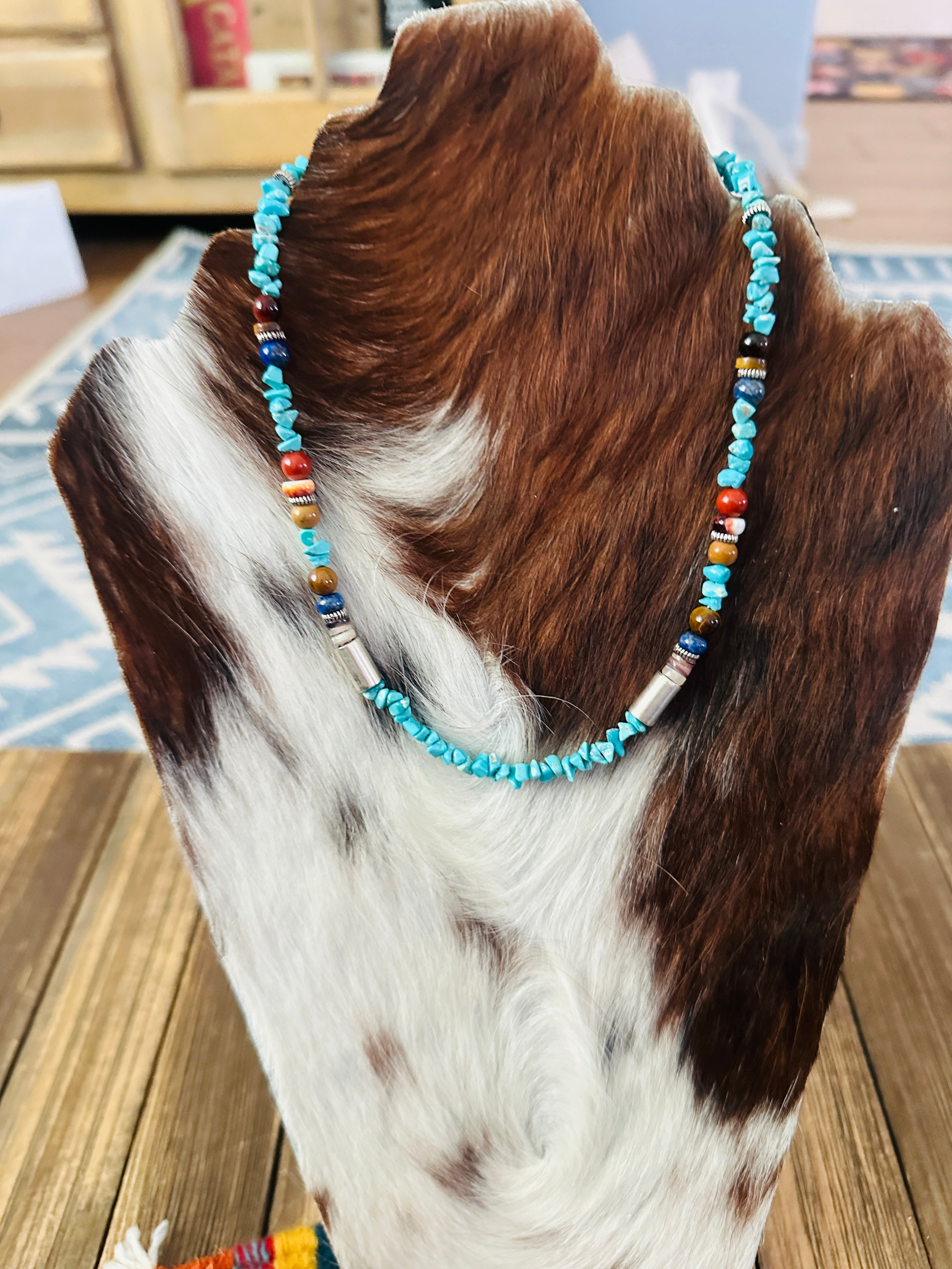 Handcrafted Multi Stone & Sterling Silver Beaded 18” Necklace by T & R Singer