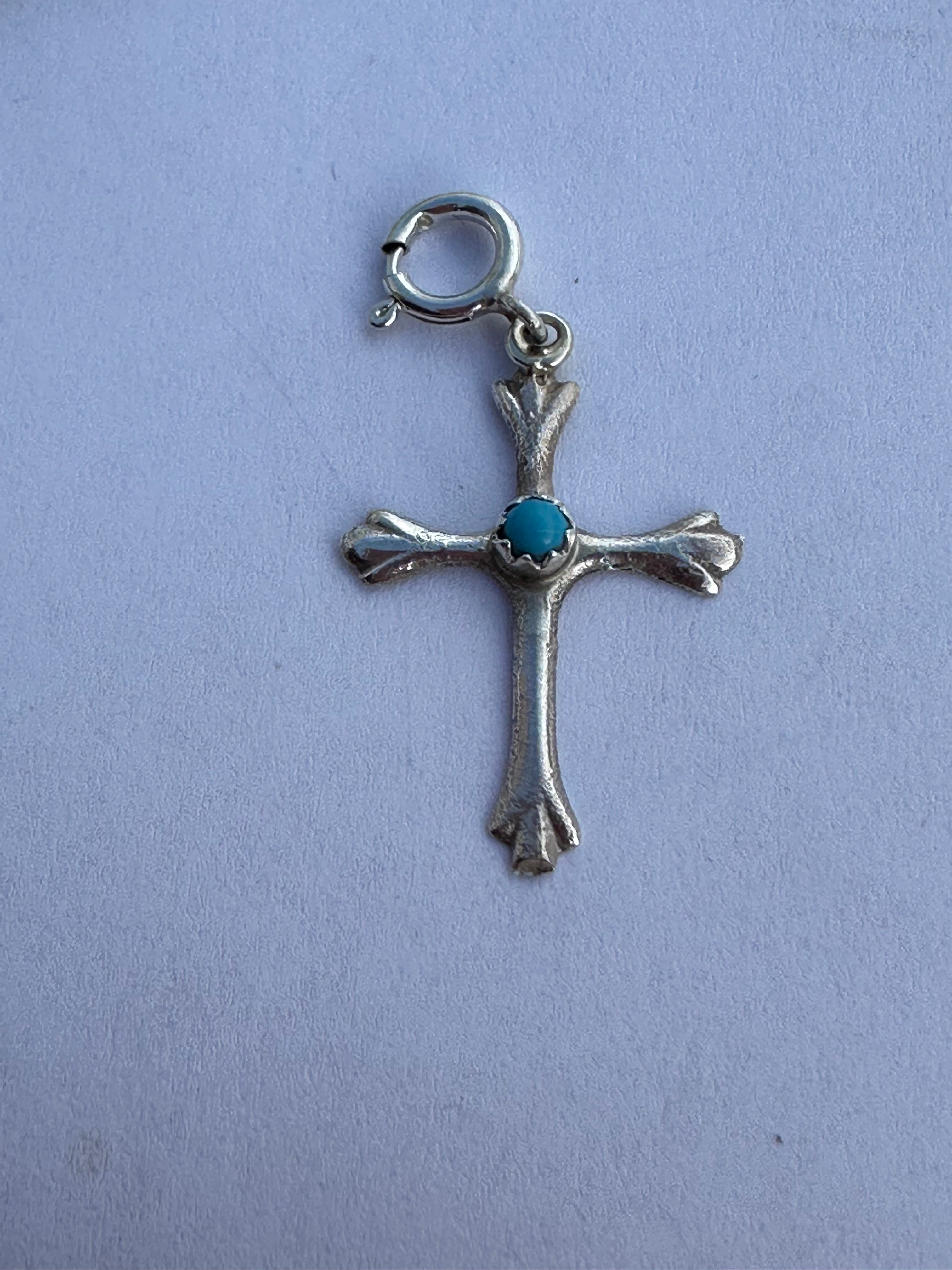 Handcrafted Sterling Silver and Turquoise Hand Stamped Cross charm