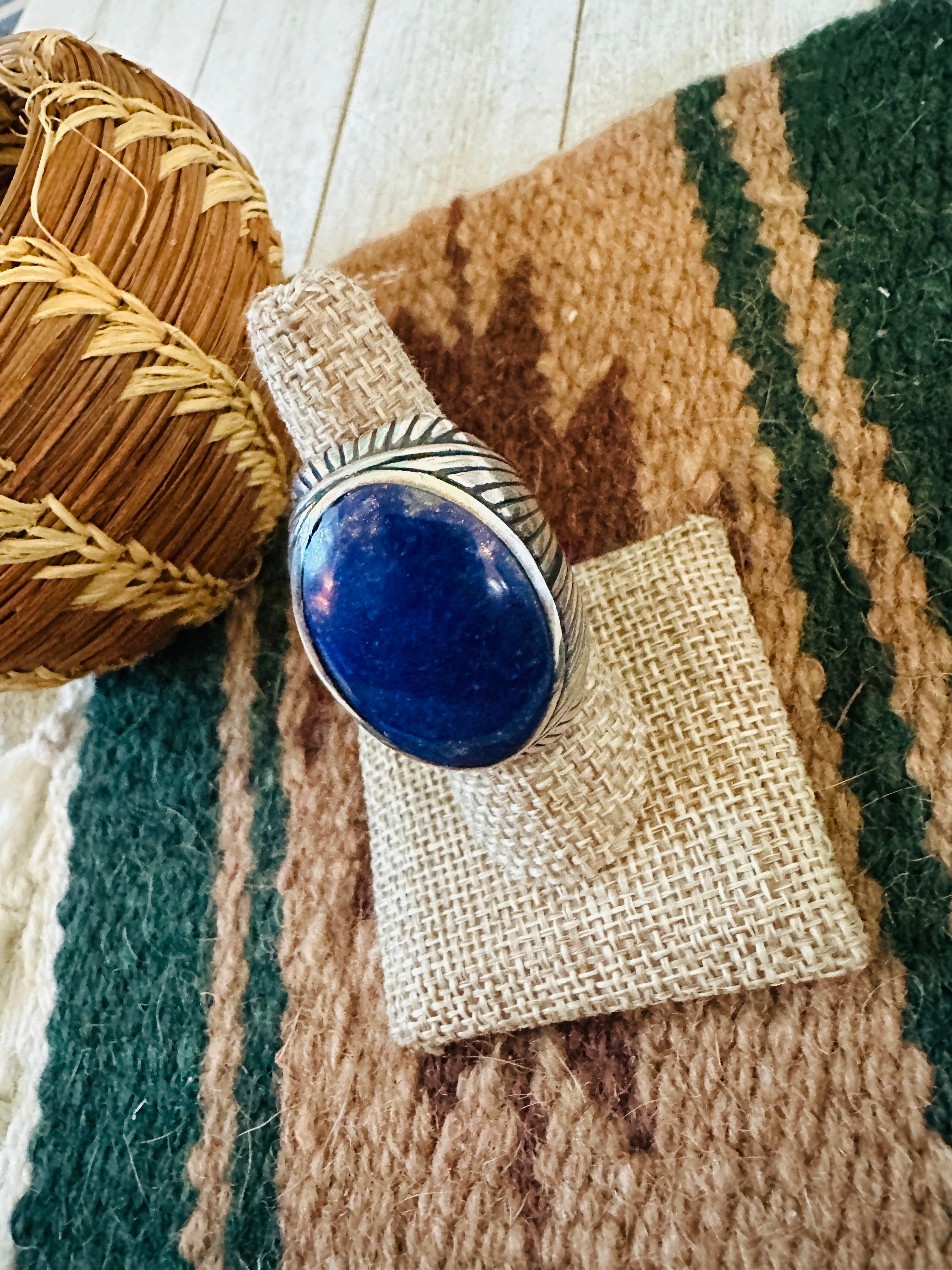 Old Pawn Handcrafted Sterling Silver & Lapis Men’s Ring Size 8