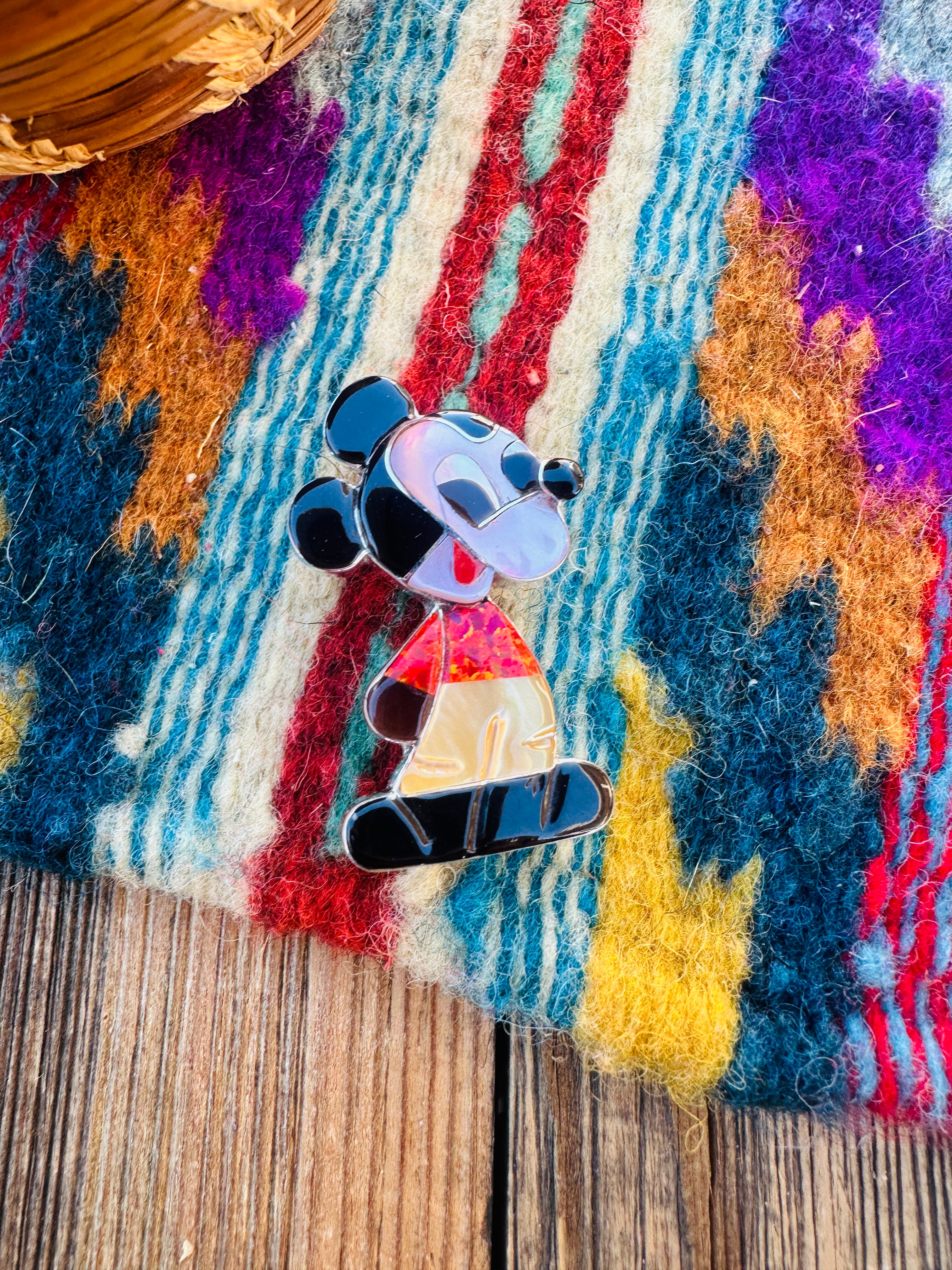 Handcrafted Sterling Silver and Multi Stone Character Brooch/ Pendant