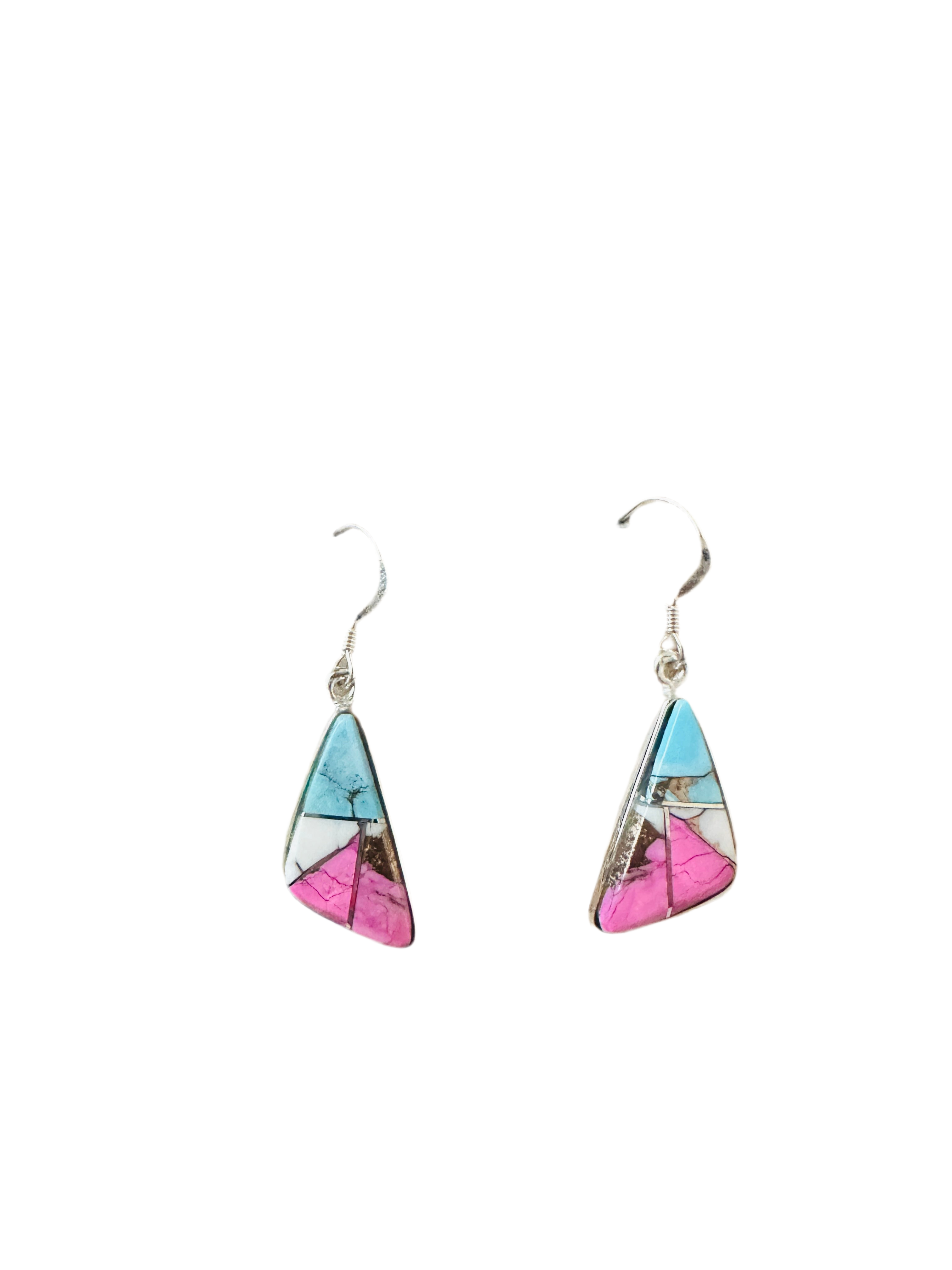 Handcrafted Cotton Candy and Sterling Silver Inlay Dangle Earrings