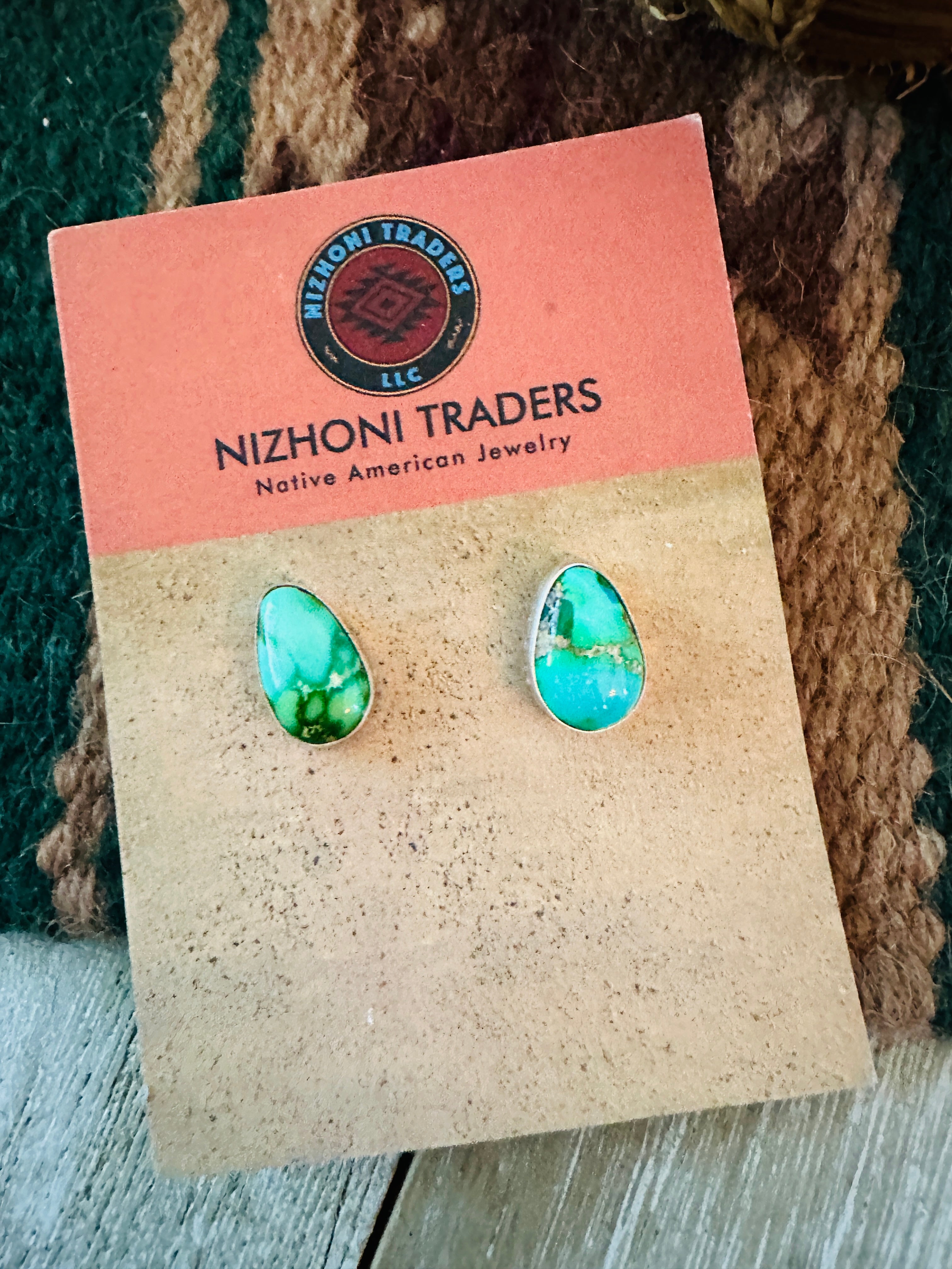 Handcrafted Sonoran Mountain Turquoise & Sterling Silver Teadrop Stud Earrings