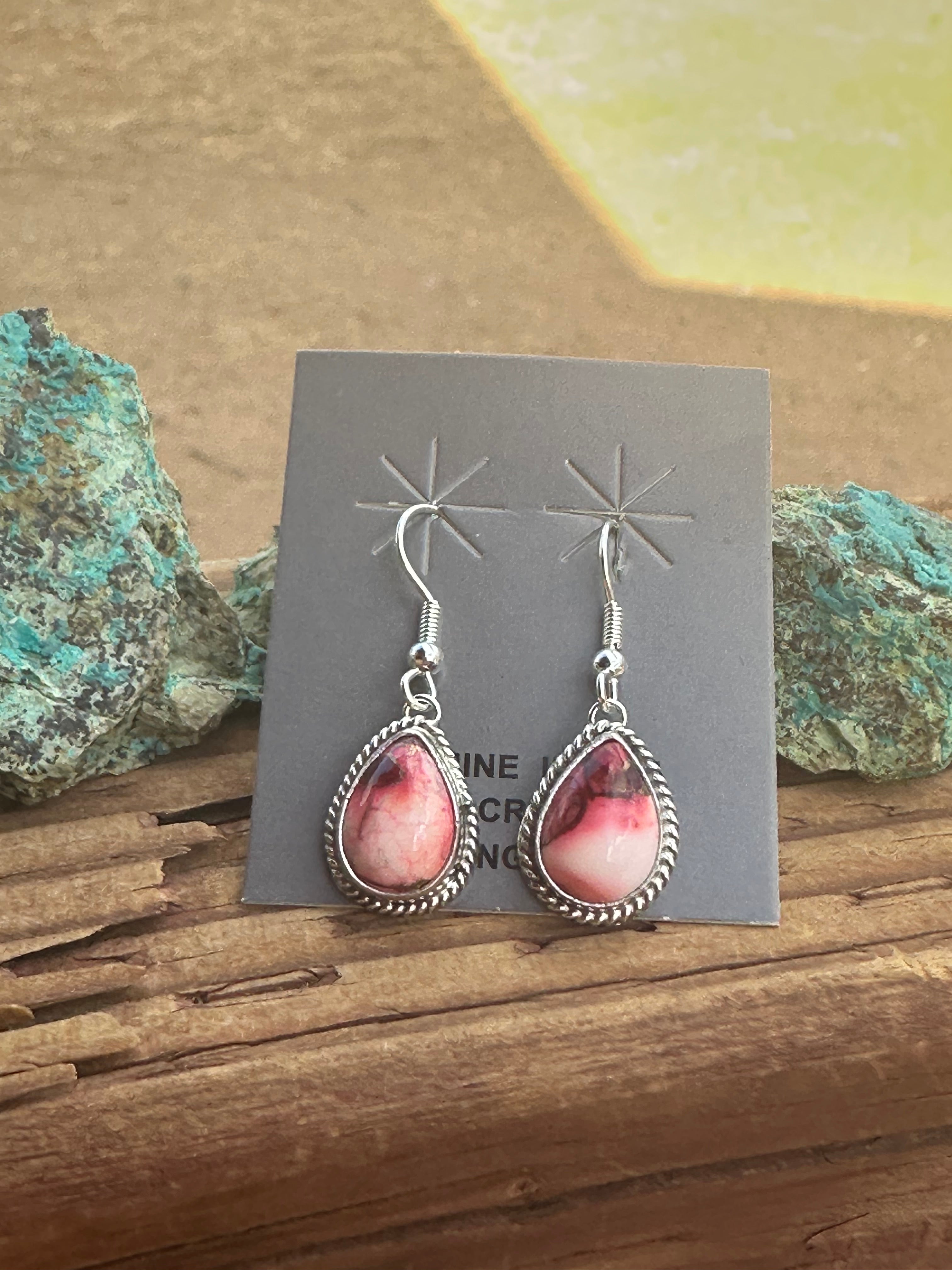 Handcrafted Sterling Silver & Rose Dahlia Dangle Earrings
