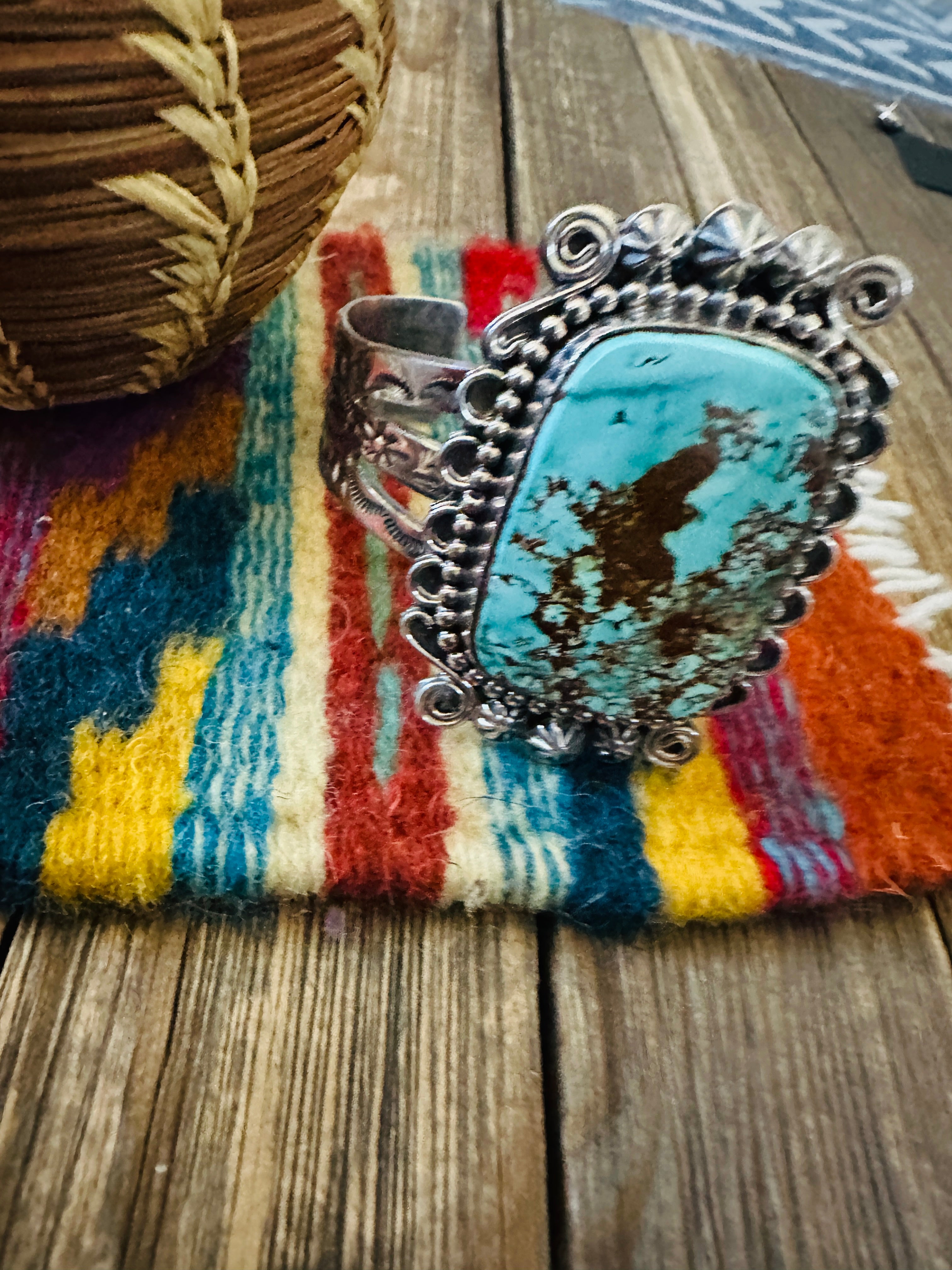 Handcrafted Royston Turquoise & Sterling Silver Cuff Bracelet by Rosella Paxson