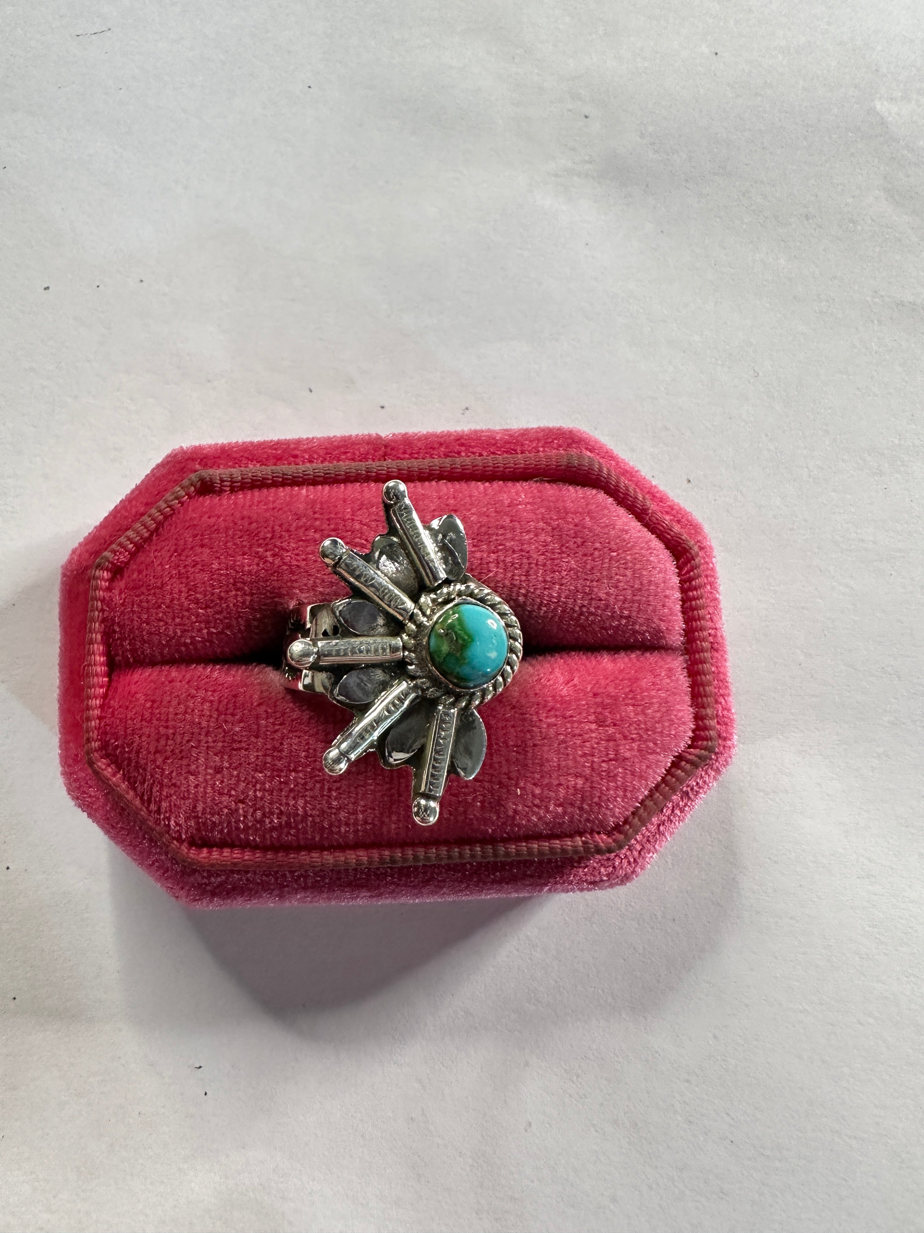 Beautiful Handmade Sonoran Mountain Turquoise And Sterling Silver Adjustable Crescent Ring