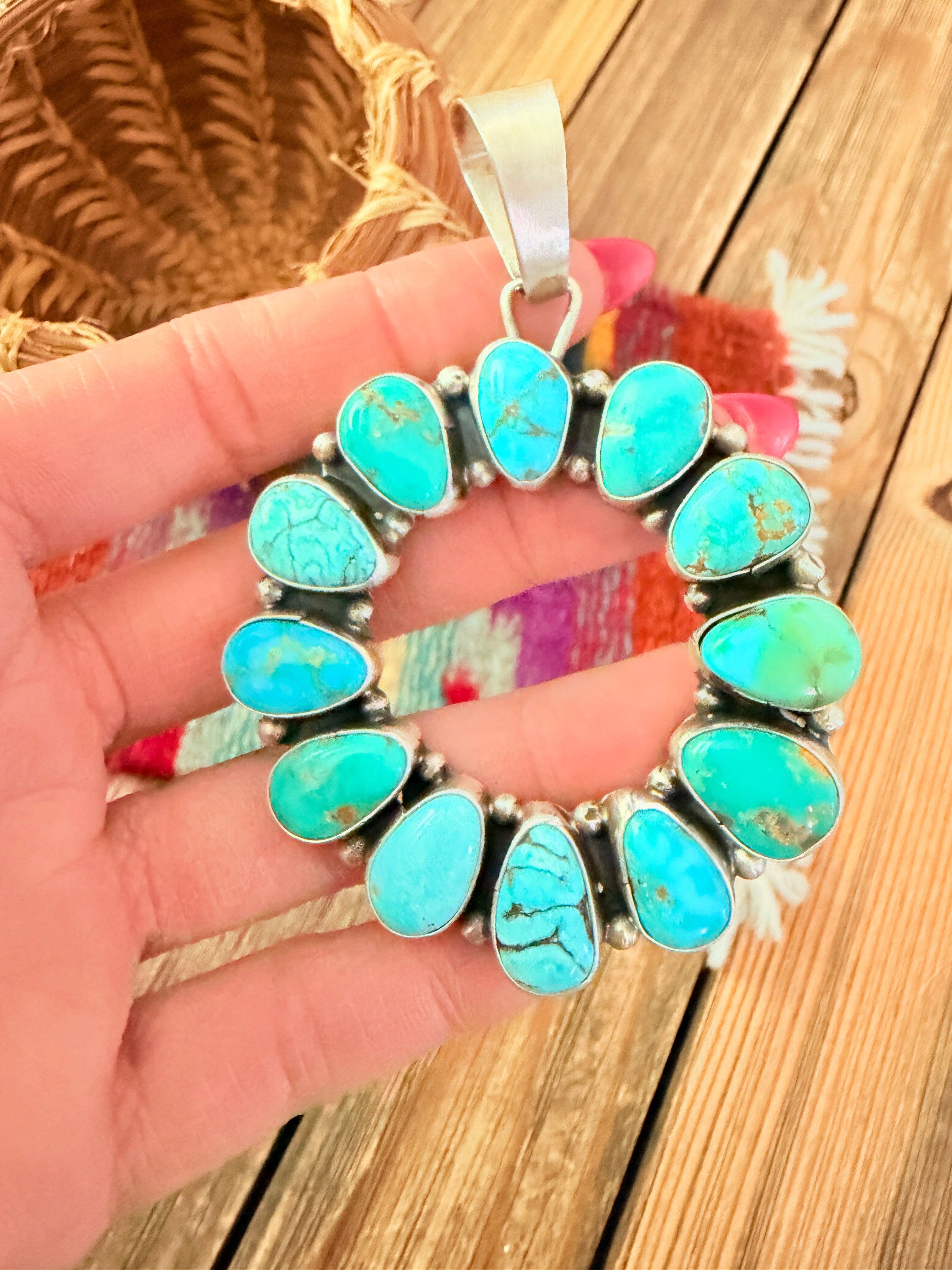 Handcrafted Sterling Silver & Turquoise Pendant by Travis Jim