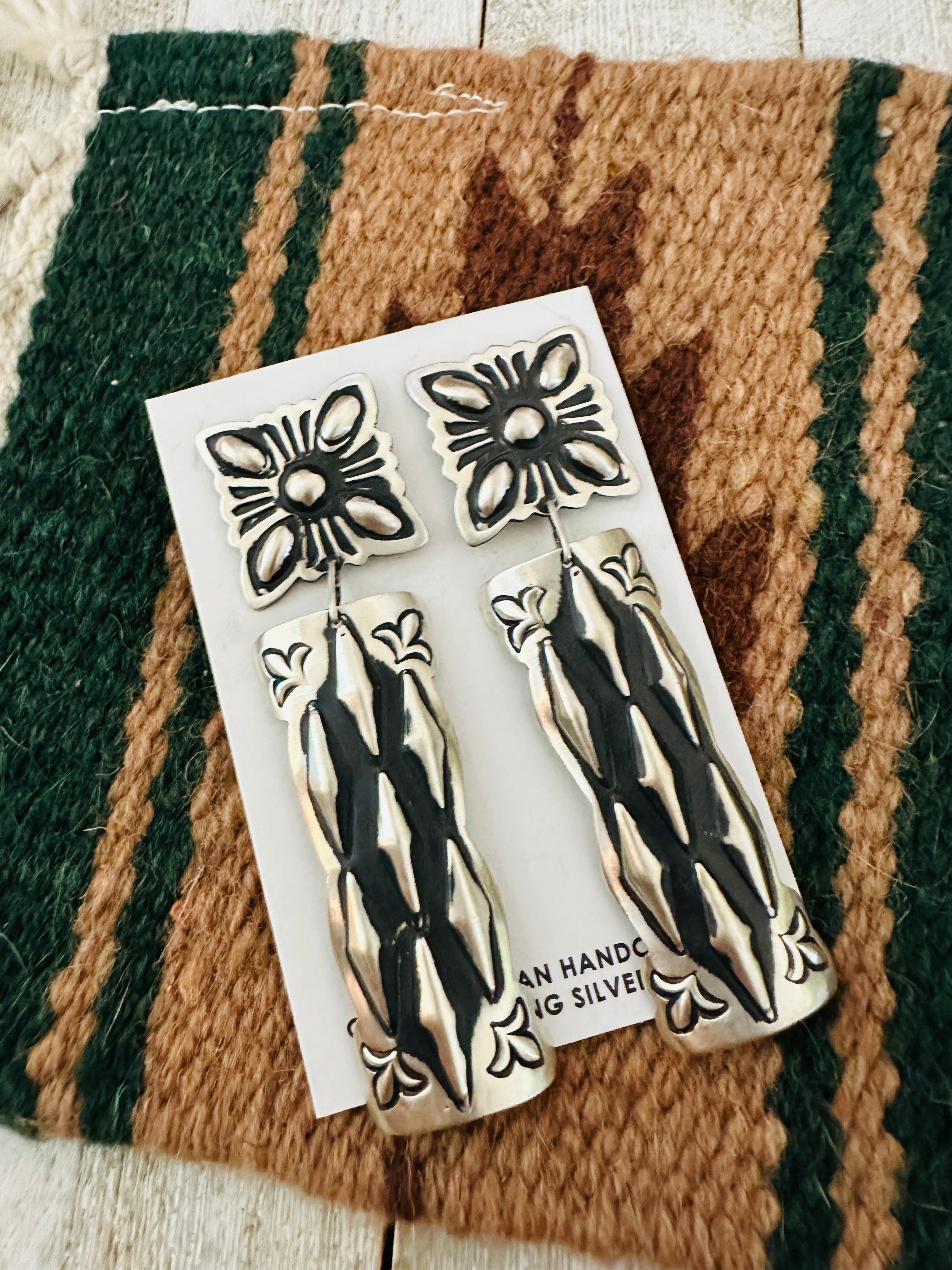 Handcrafted Sterling Silver Concho Dangle Earrings by Leander Tahe