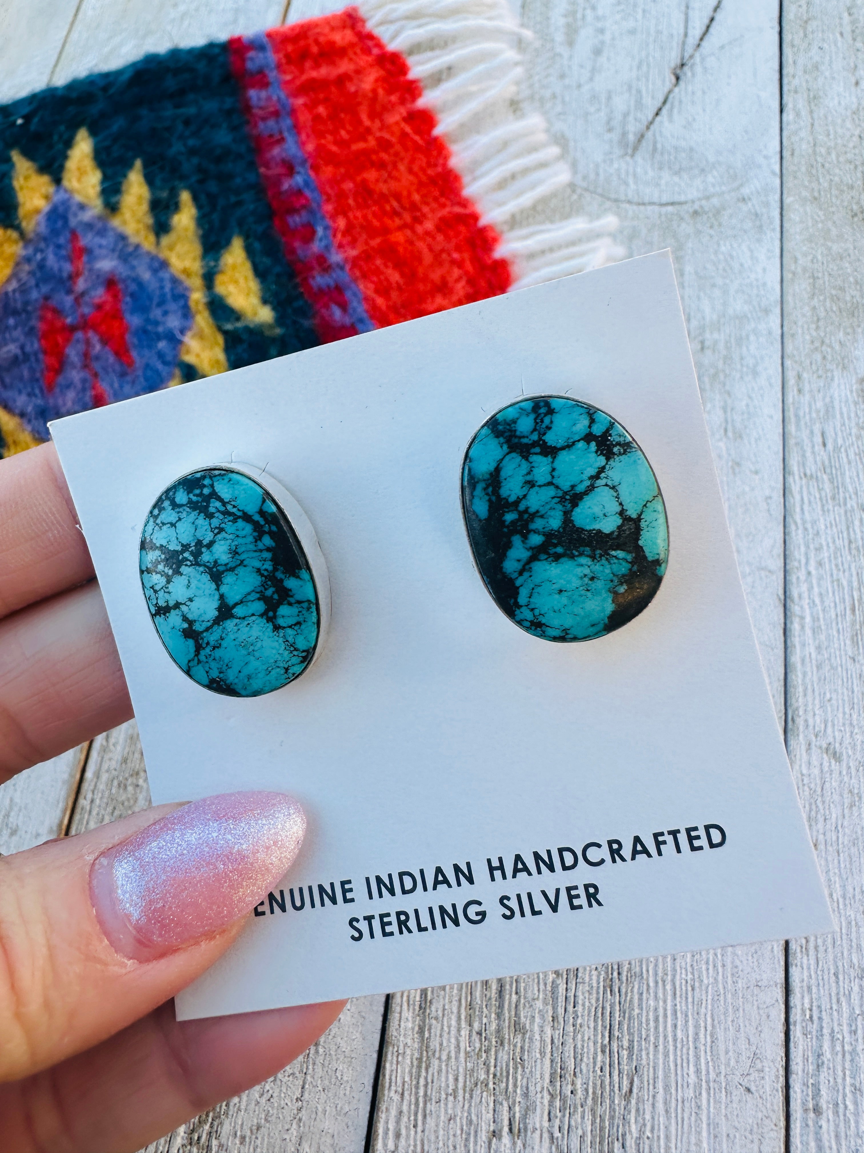 Handcrafted Kingman Web Turquoise & Sterling Silver Post Earrings
