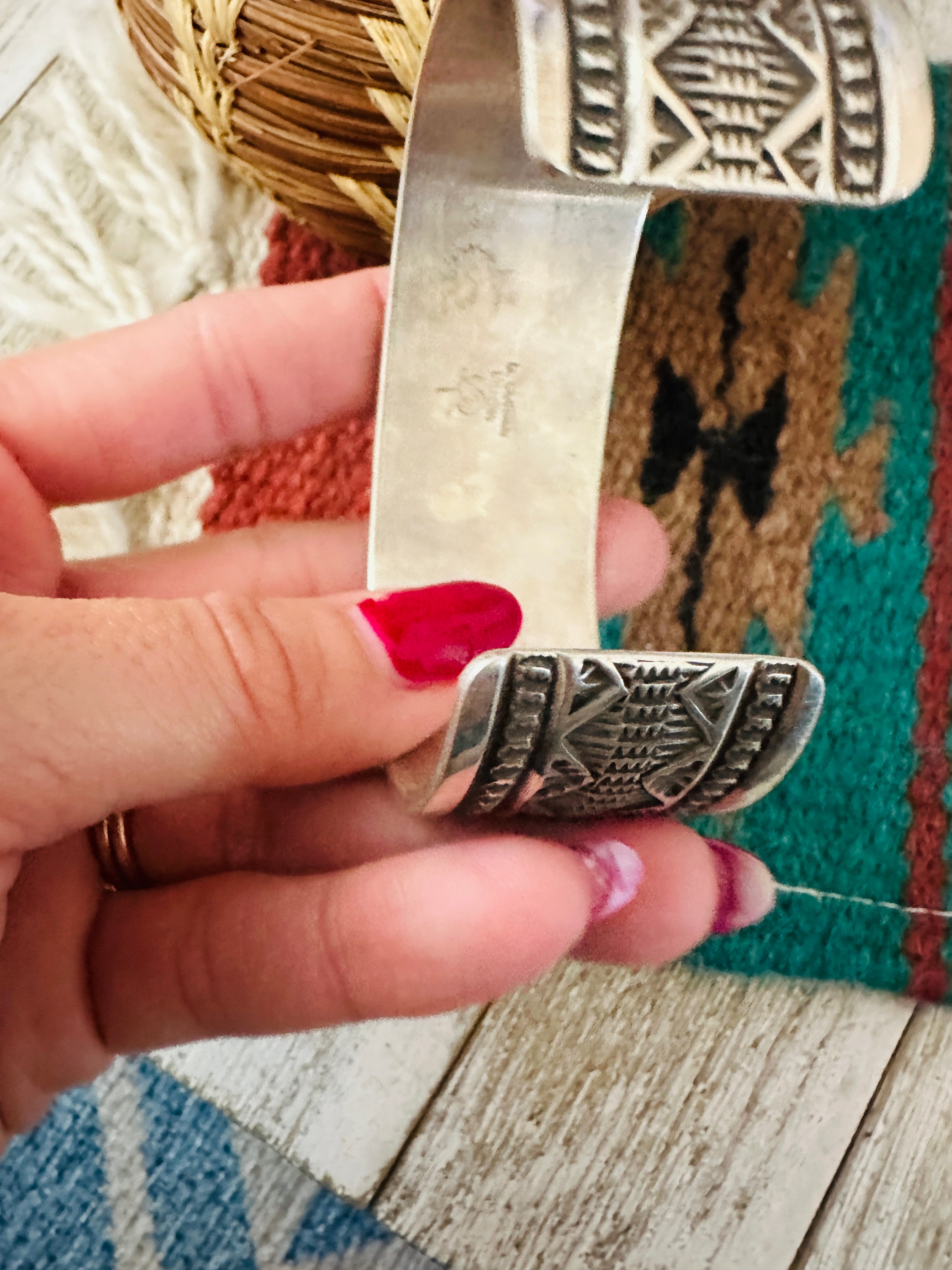 Handcrafted Old Pawn Sterling Silver Thunderbird Cuff Bracelet