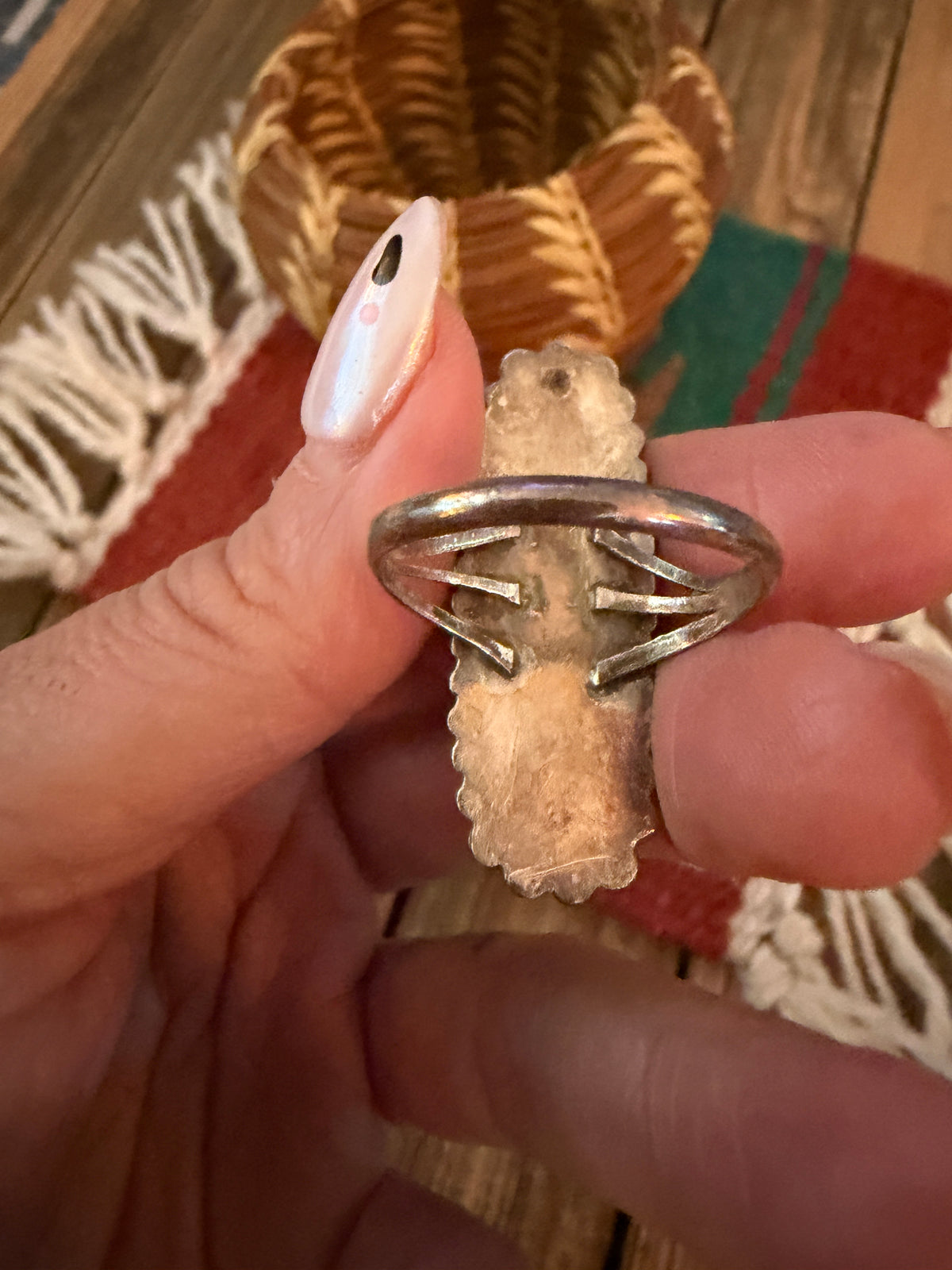 Old Pawn Handcrafted Turquoise & Sterling Silver Ring Size 9.5