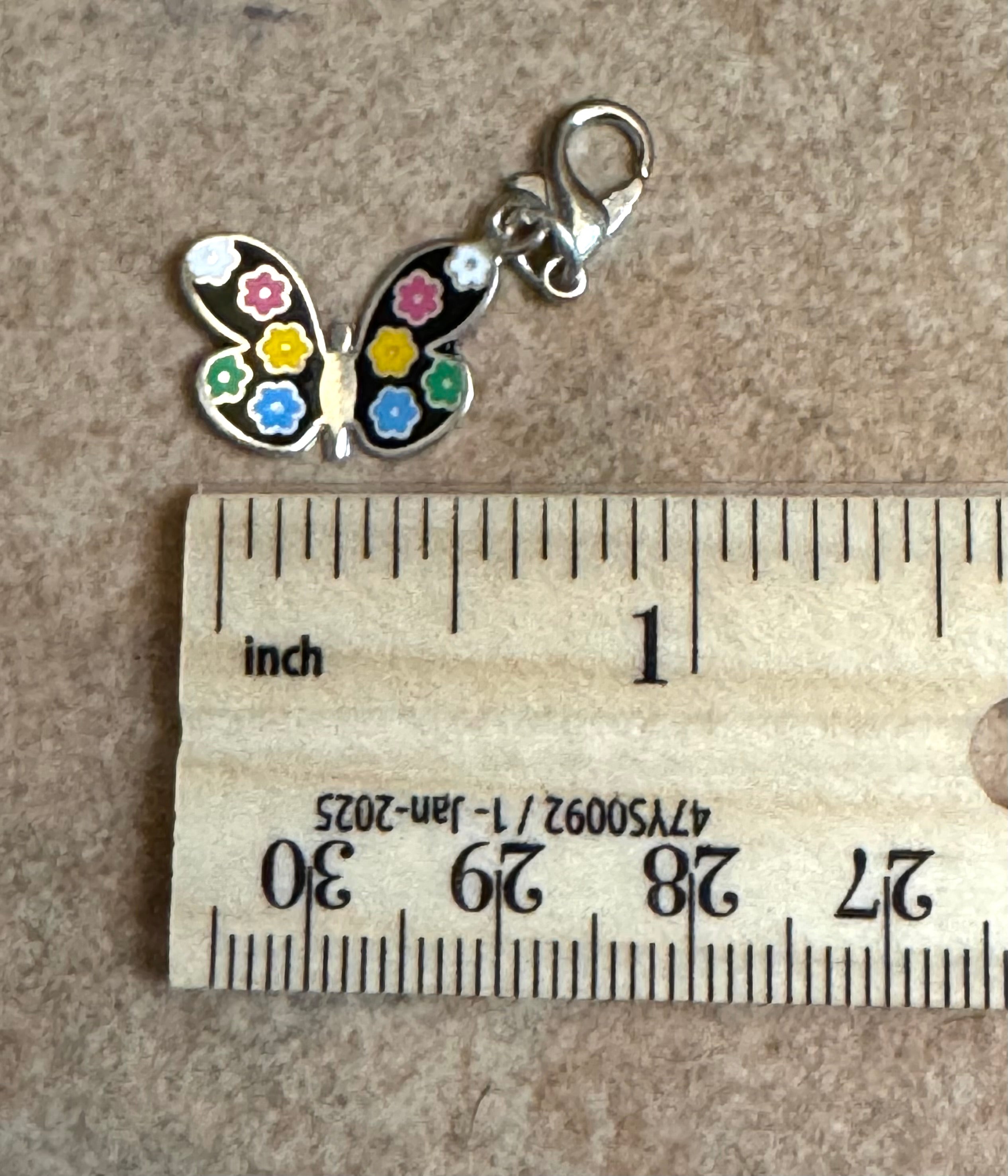 Multicolored Black Butterfly Sterling Silver Charm