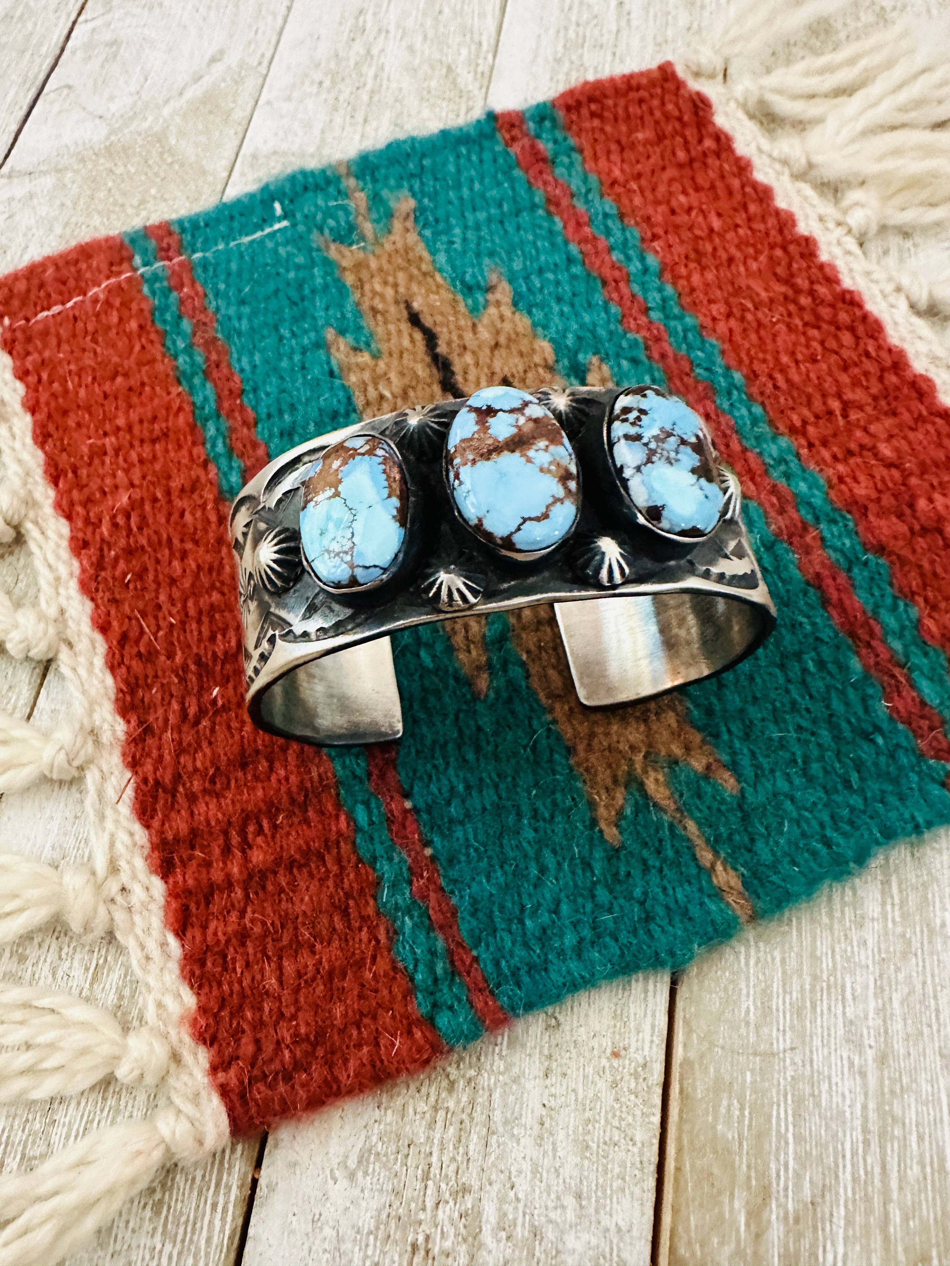 Handcrafted Sterling Silver & Golden Hills Turquoise Cuff Bracelet by Chimney Butte /