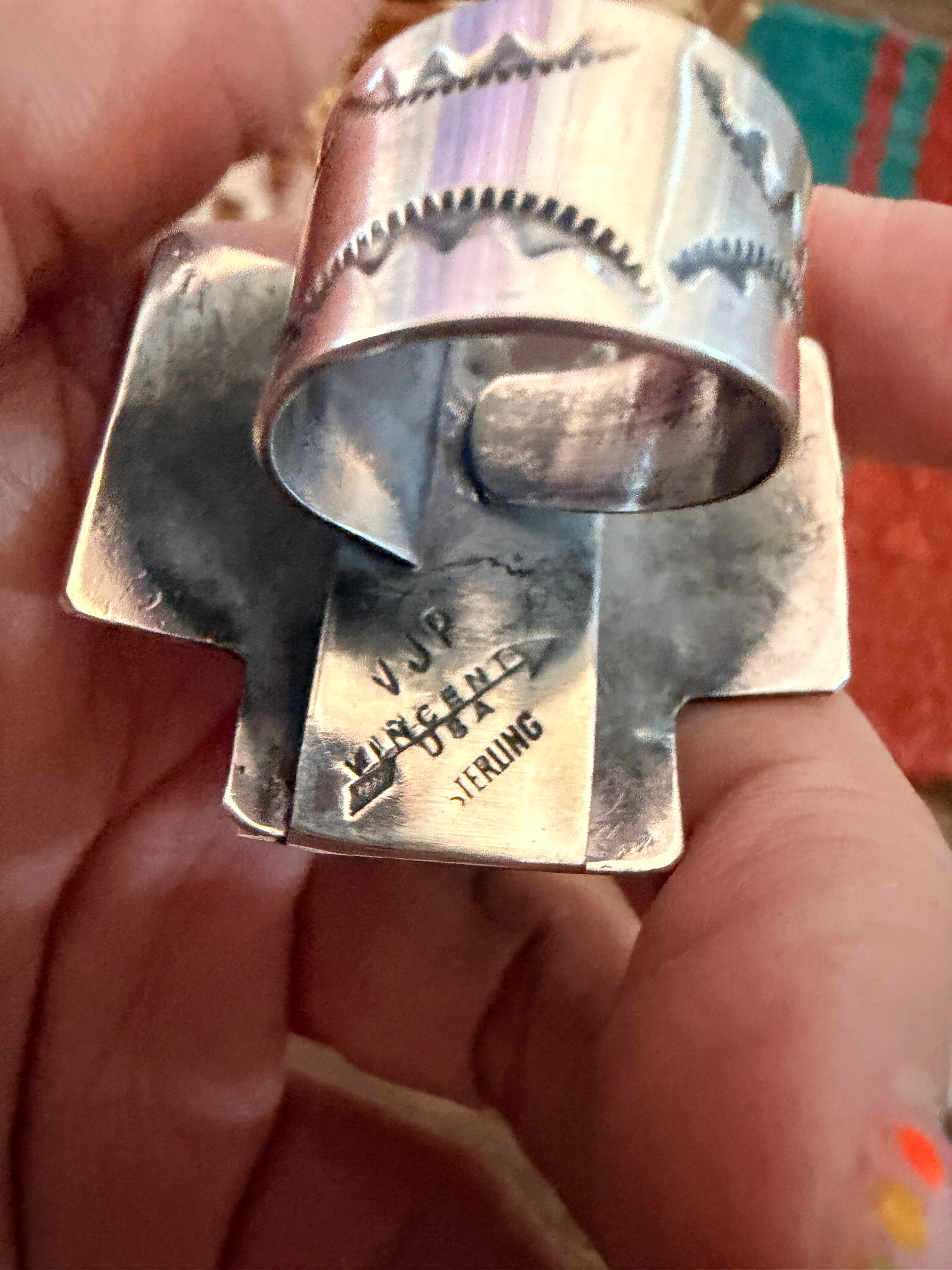 Handcrafted Sterling Silver Adjustable Cross Concho Ring by Vincent Platero