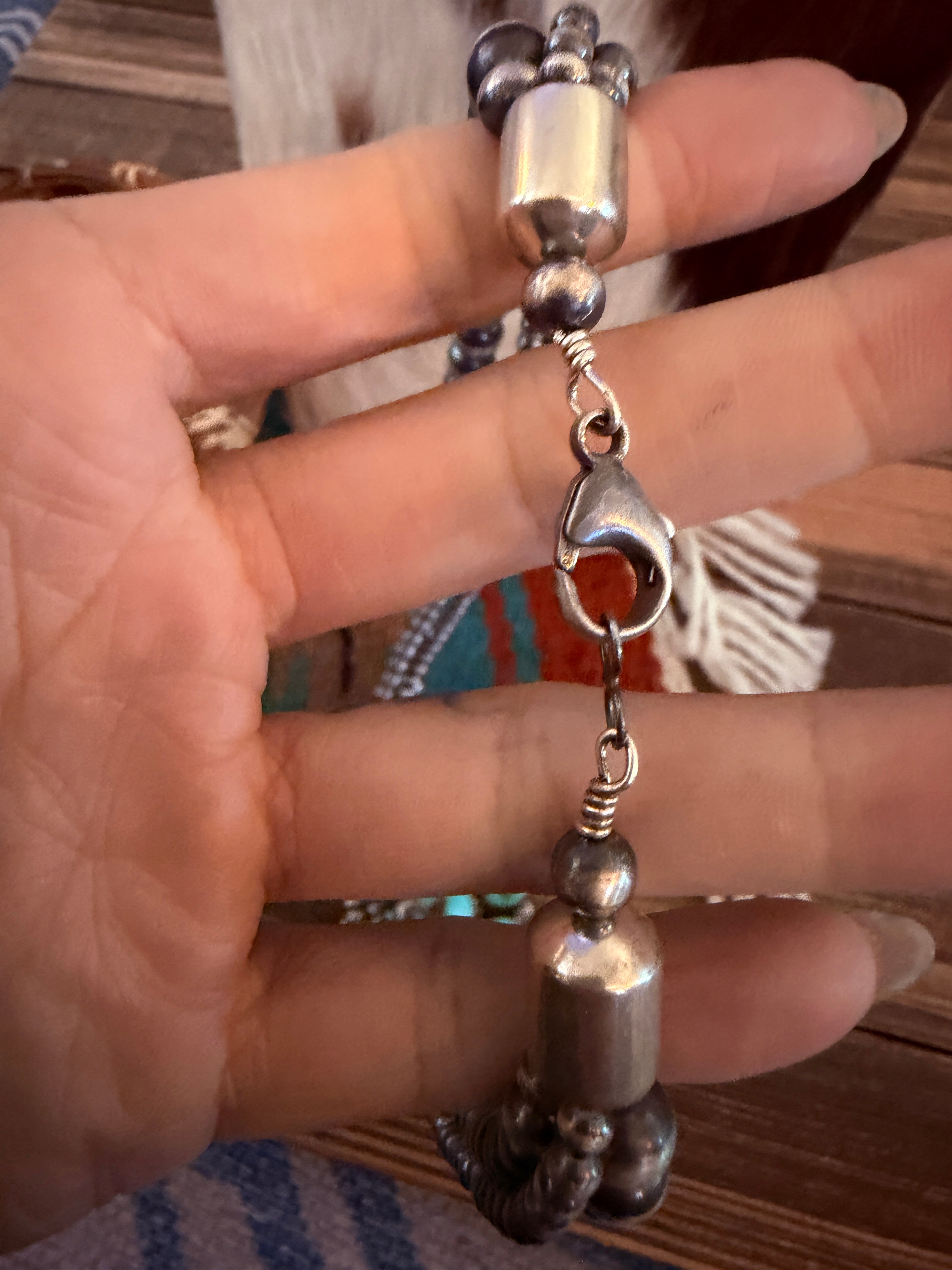 Handcrafted Sonoran Mountain Turquoise & Sterling Silver Beaded Necklace by Gilbert Tom
