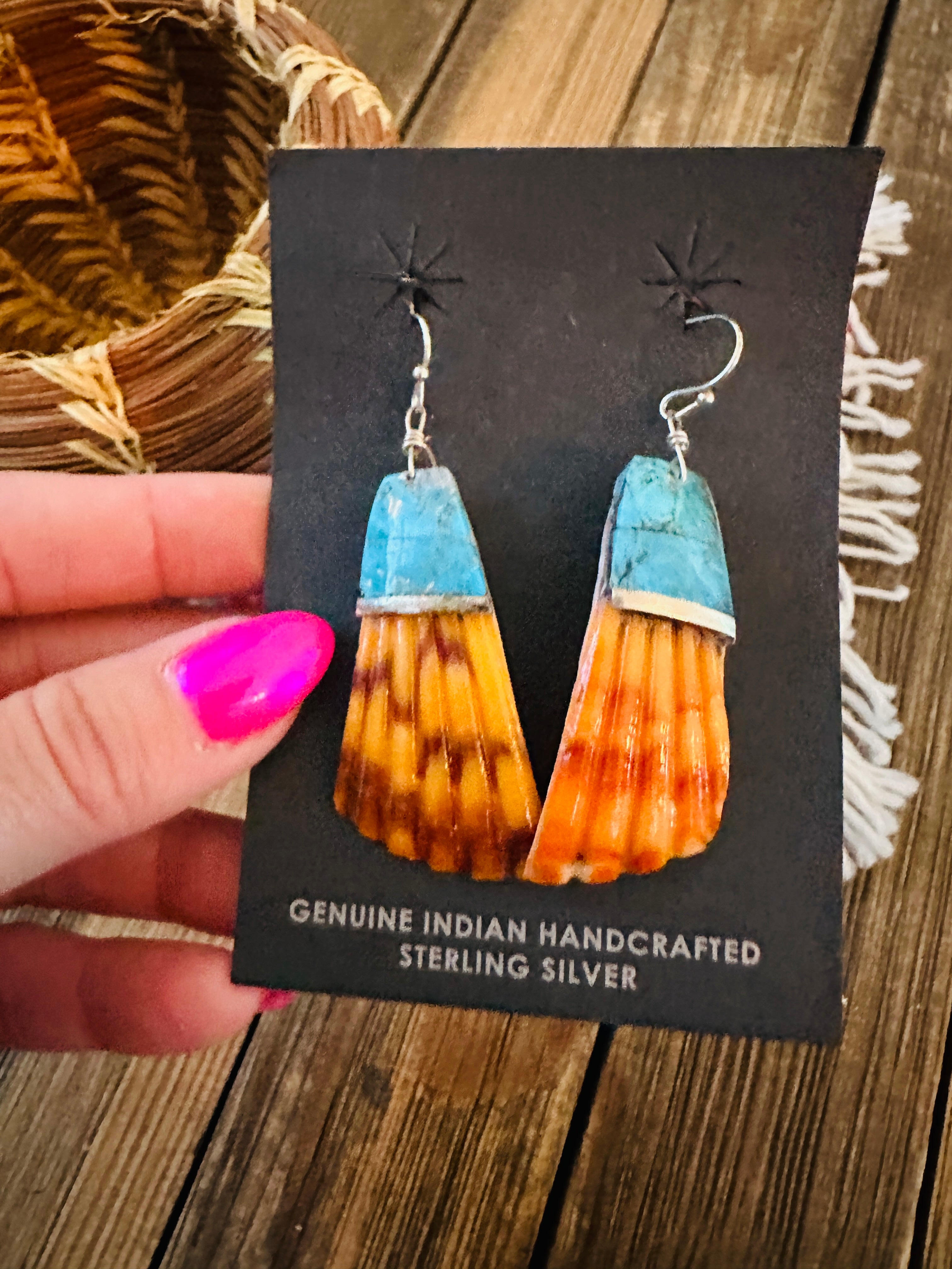 Handcrafted Turquoise & Shell Dangle Earrings