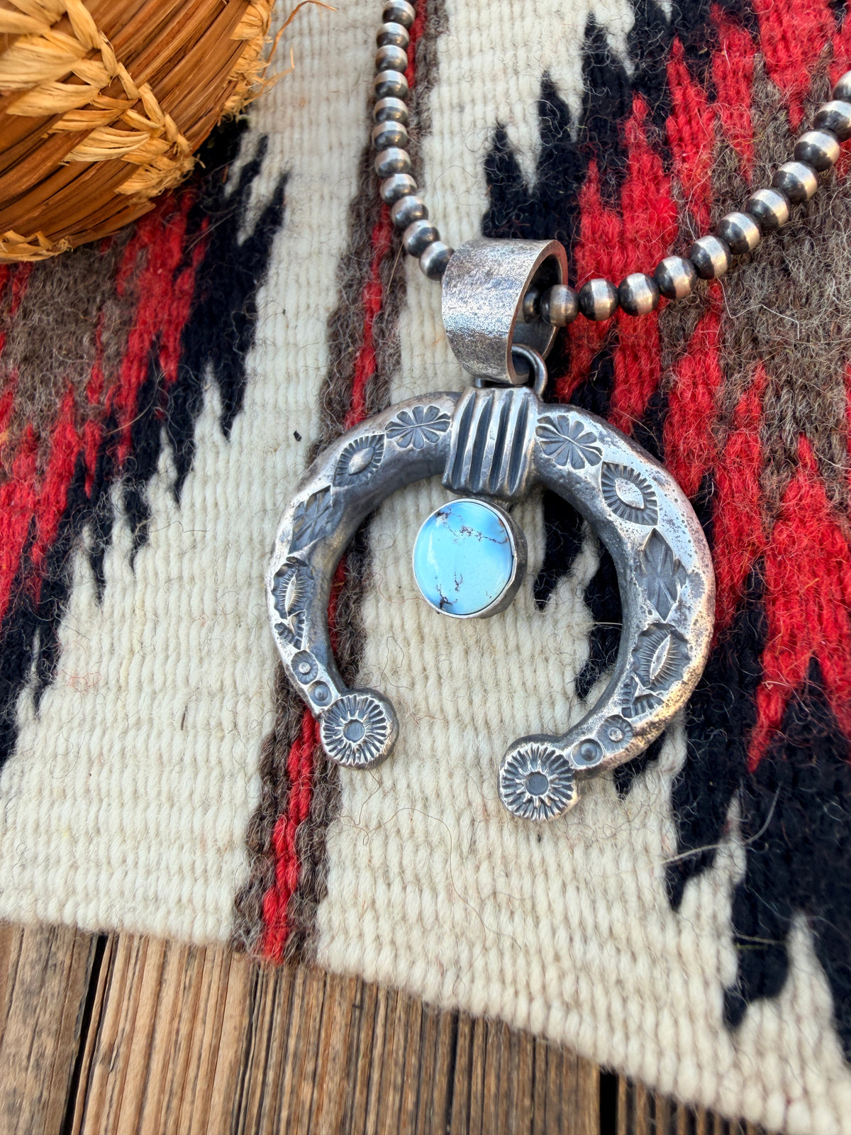 Handcrafted Sterling Silver & Golden Hills Turquoise Naja Pendant by Kevin Billah