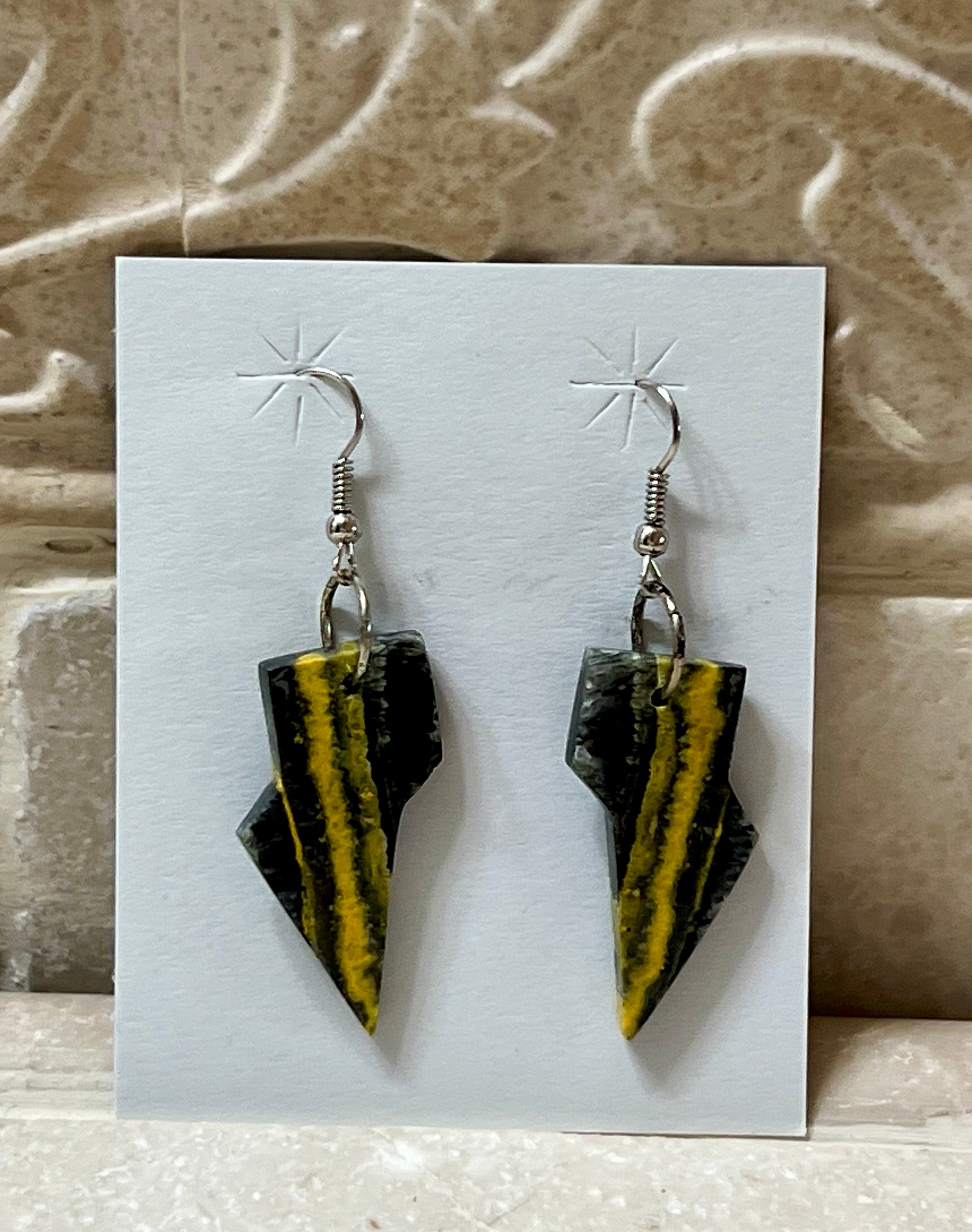 Handcrafted Bumblebee & Sterling Silver Lightning Bolt Slab Earrings