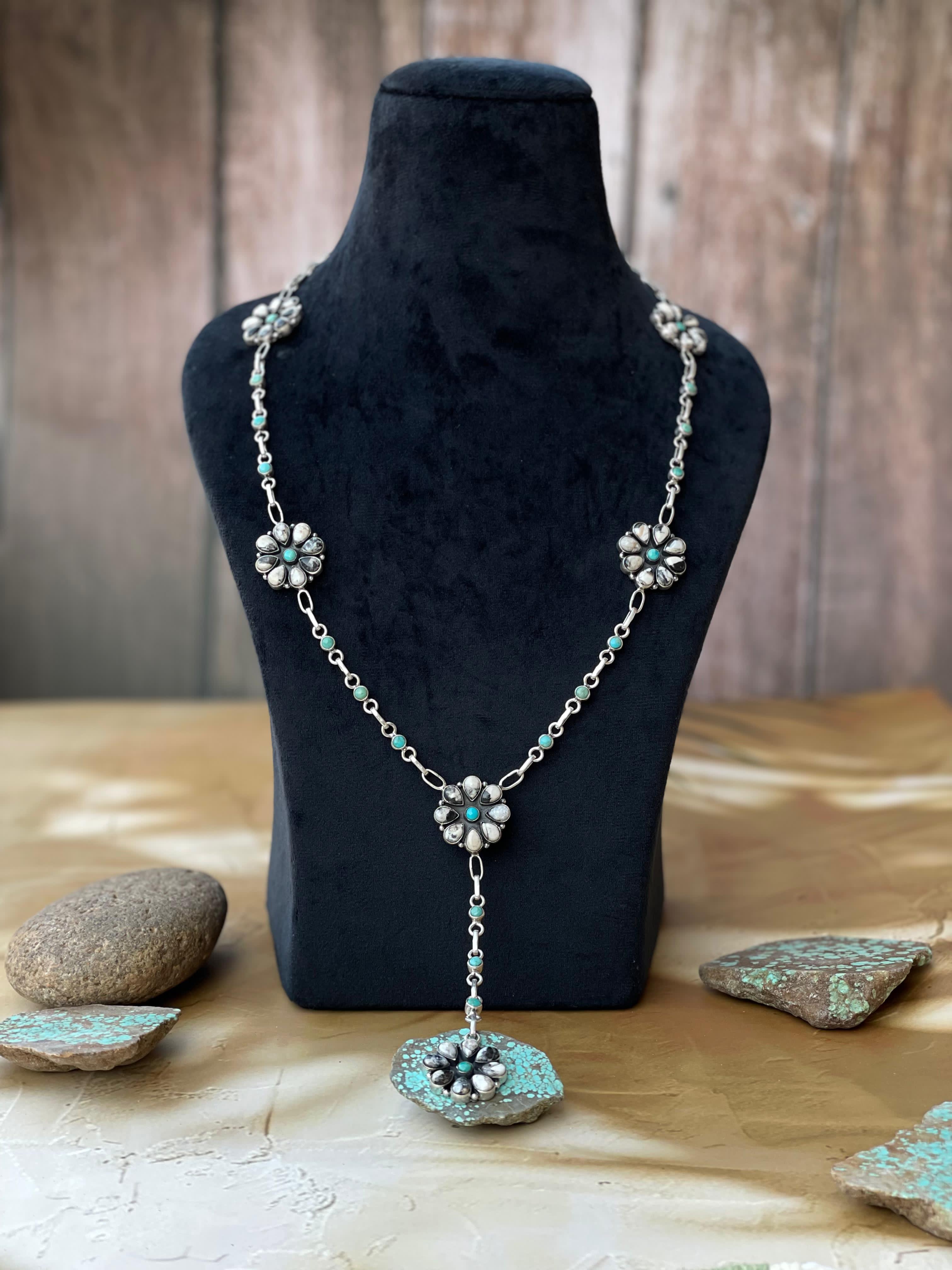 Handmade Sterling Silver Turquoise MULTI STONE Lariat Necklace