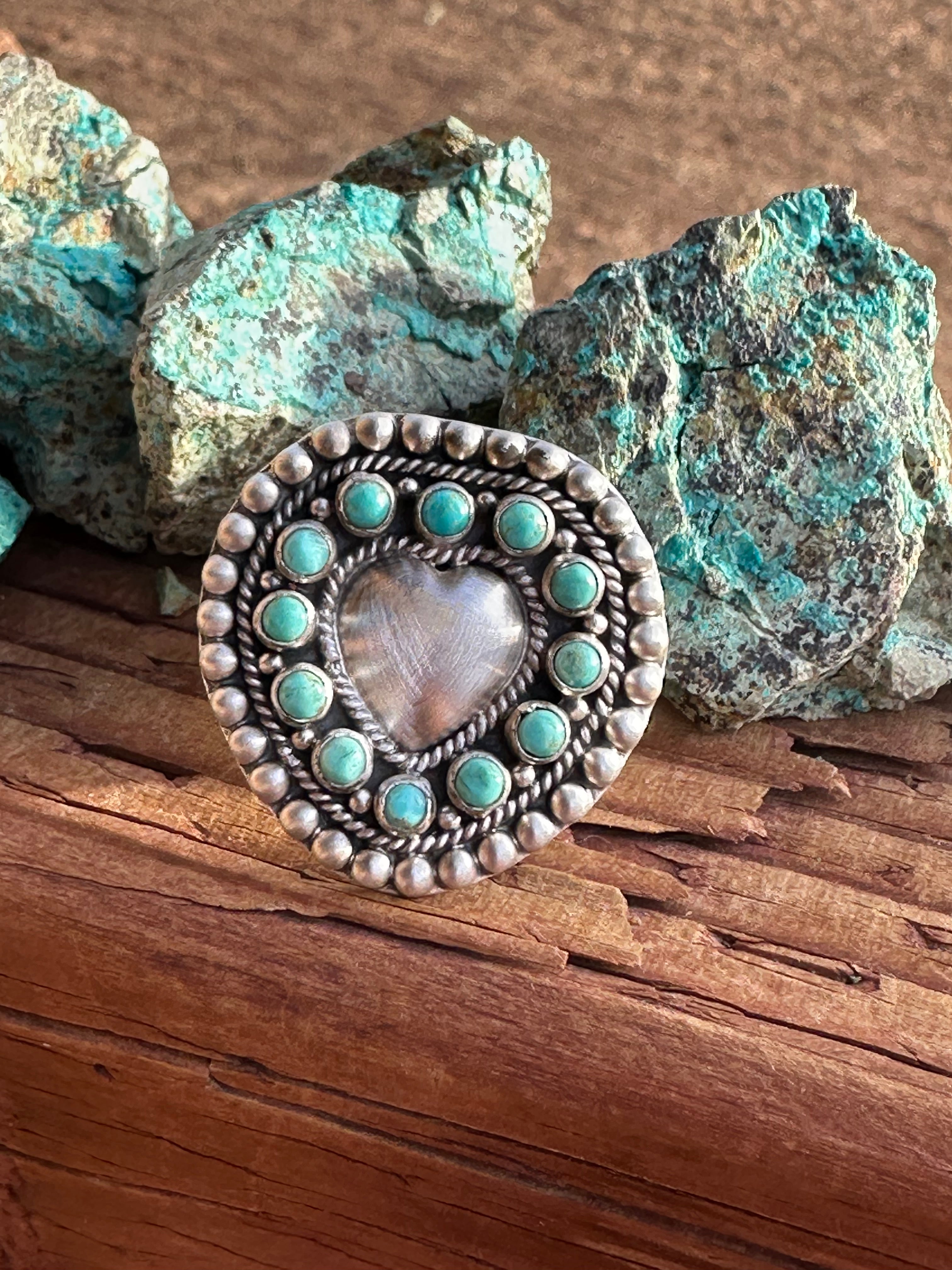 Handmade Adjustable Turquoise Sterling Silver Heart Ring