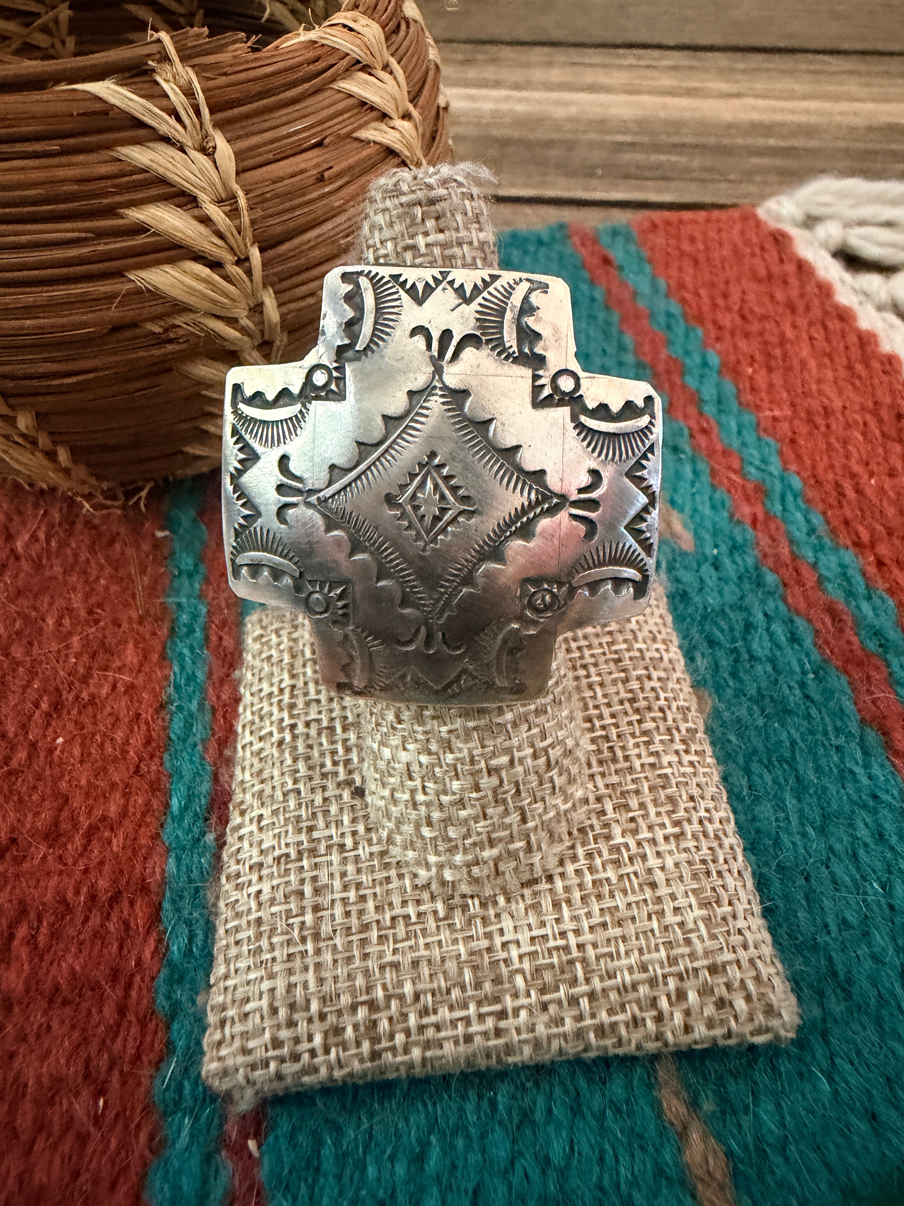 Handcrafted Sterling Silver Adjustable Cross Concho Ring by Vincent Platero