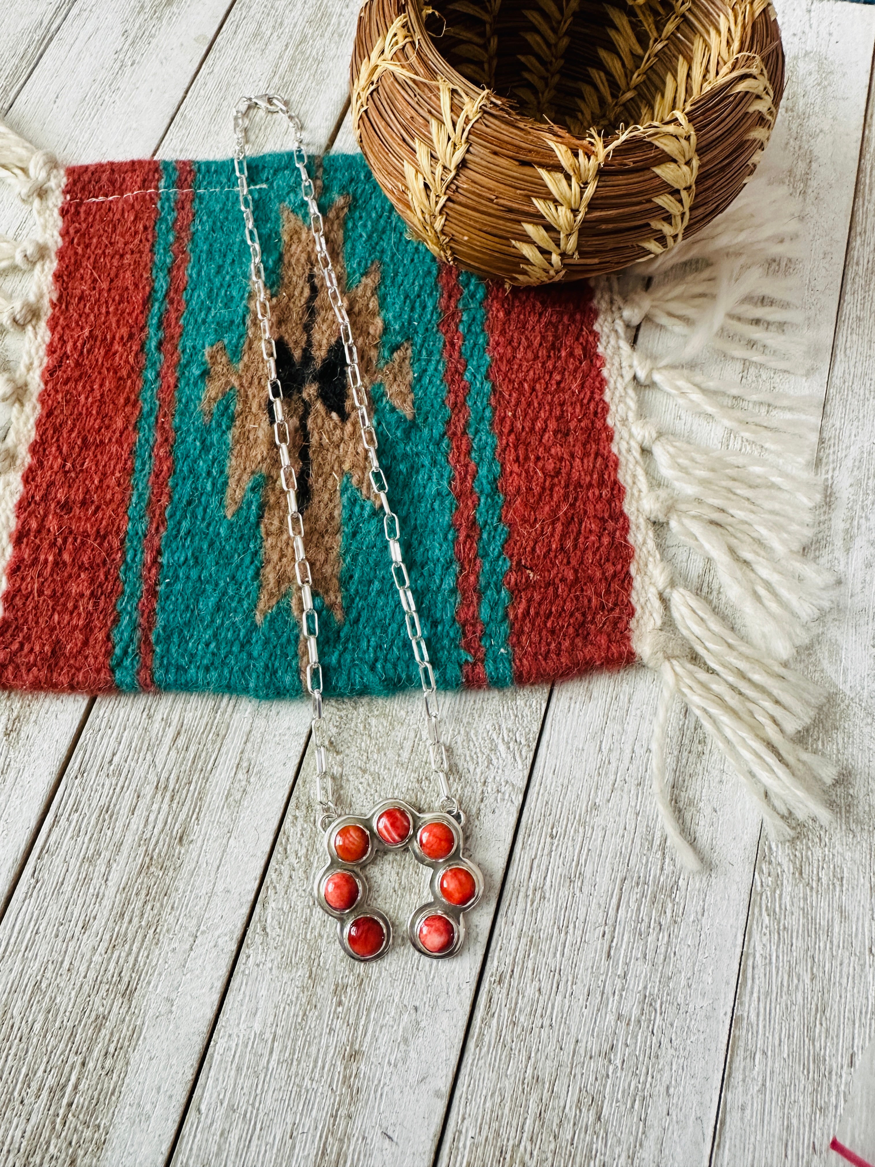 Handcrafted Sterling Silver & Orange Spiny Naja Necklace