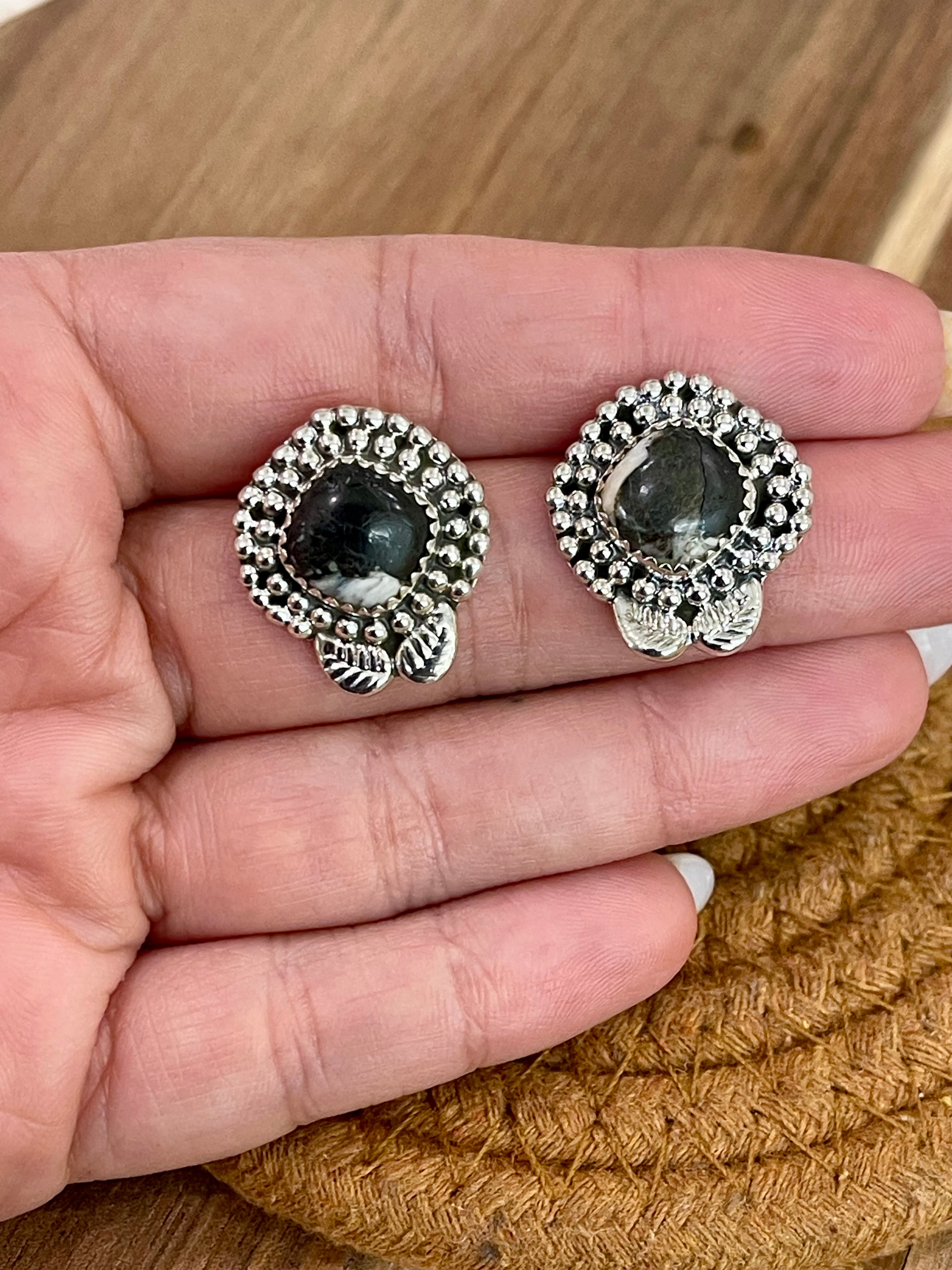 Handcrafted Sterling Silver & White Buffalo Stud Earrings