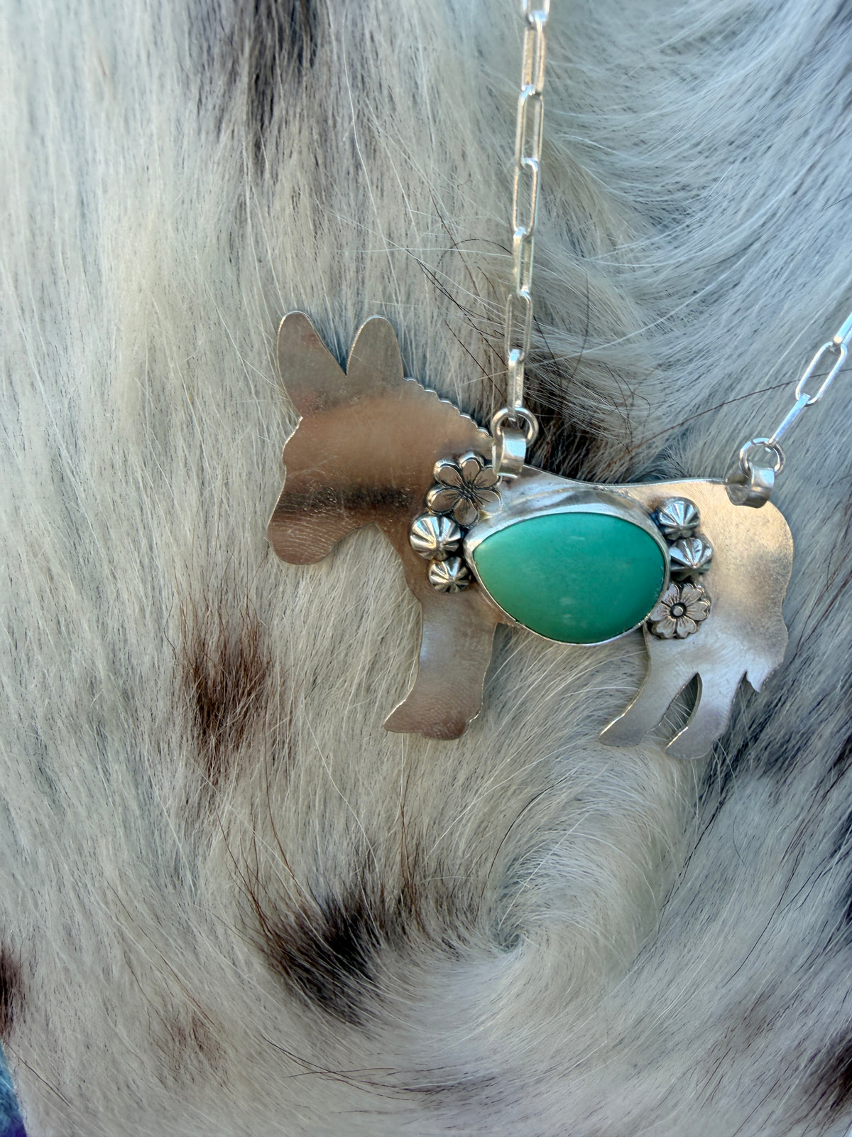 Handmade Sterling Silver & Turquoise Donkey Necklace