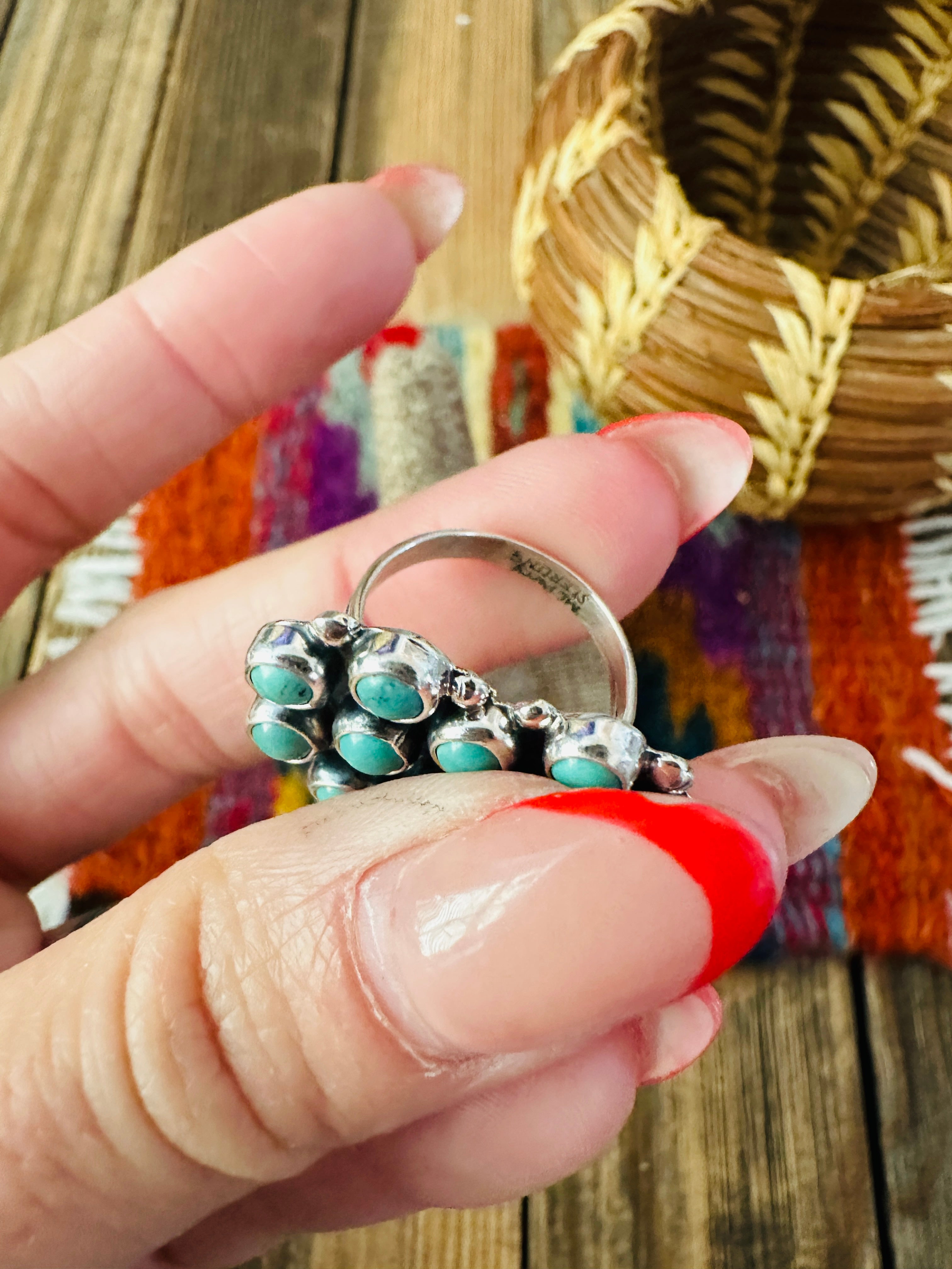 Handcrafted Turquoise & Sterling Silver Heart Adjustable Ring