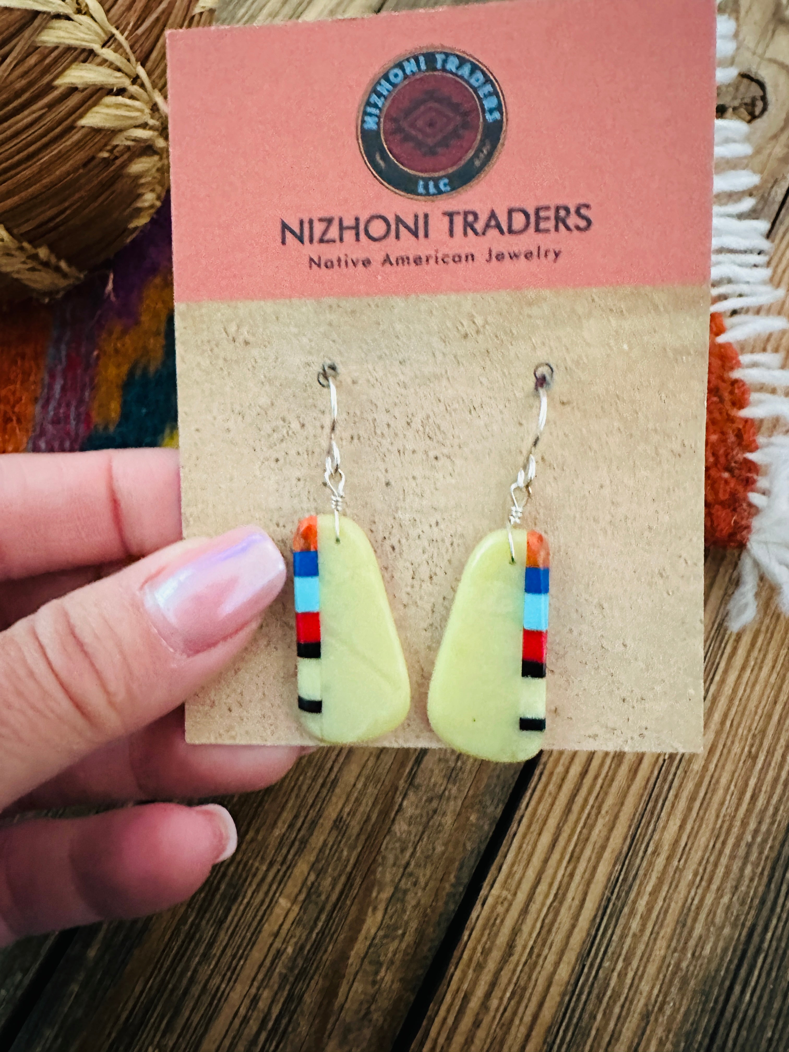 Handcrafted Multi Stone Inlay Slab Dangle Earrings