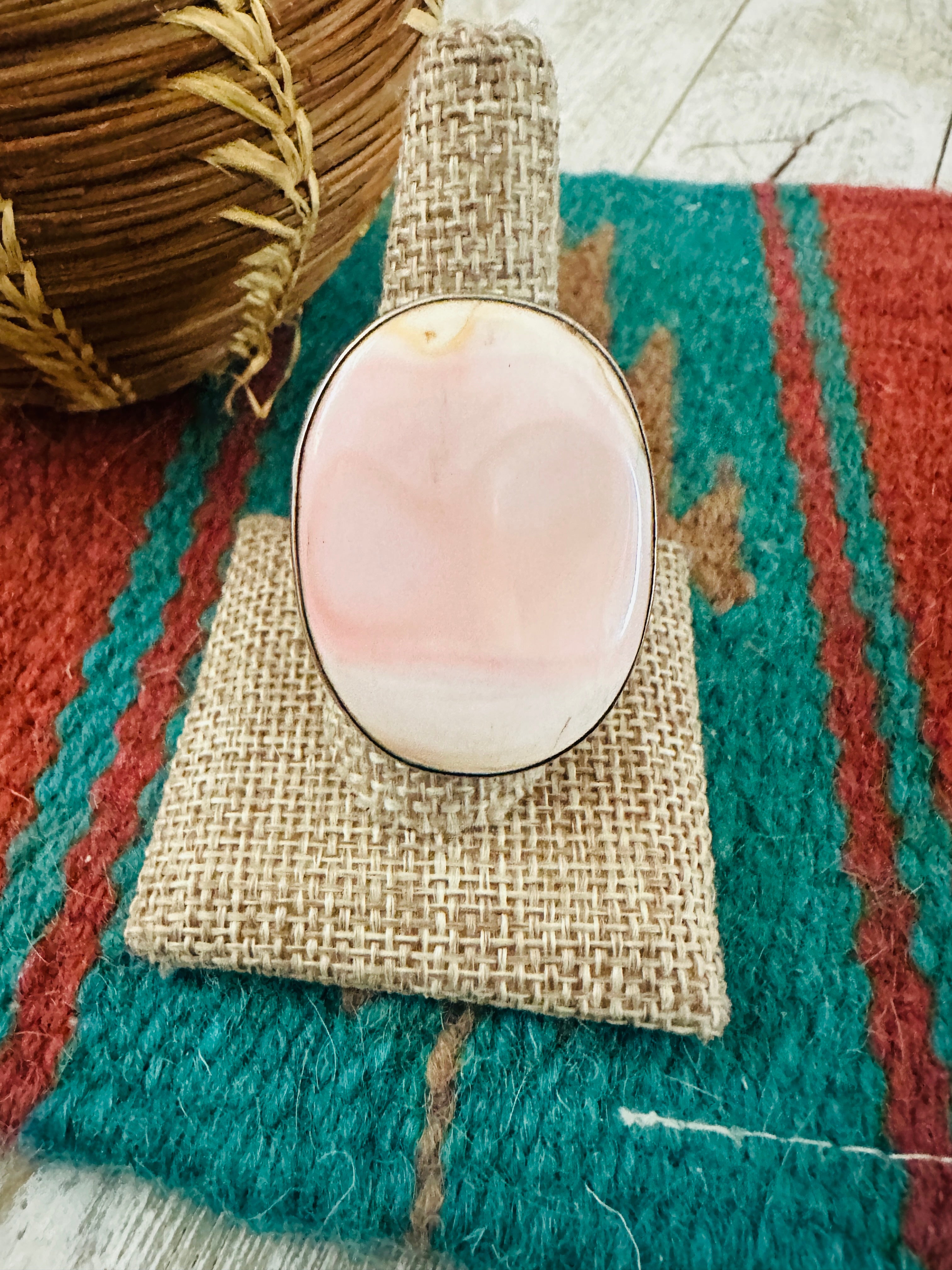 Handcrafted Old Pawn Sterling Silver & Queen Pink Ring Size 10.5