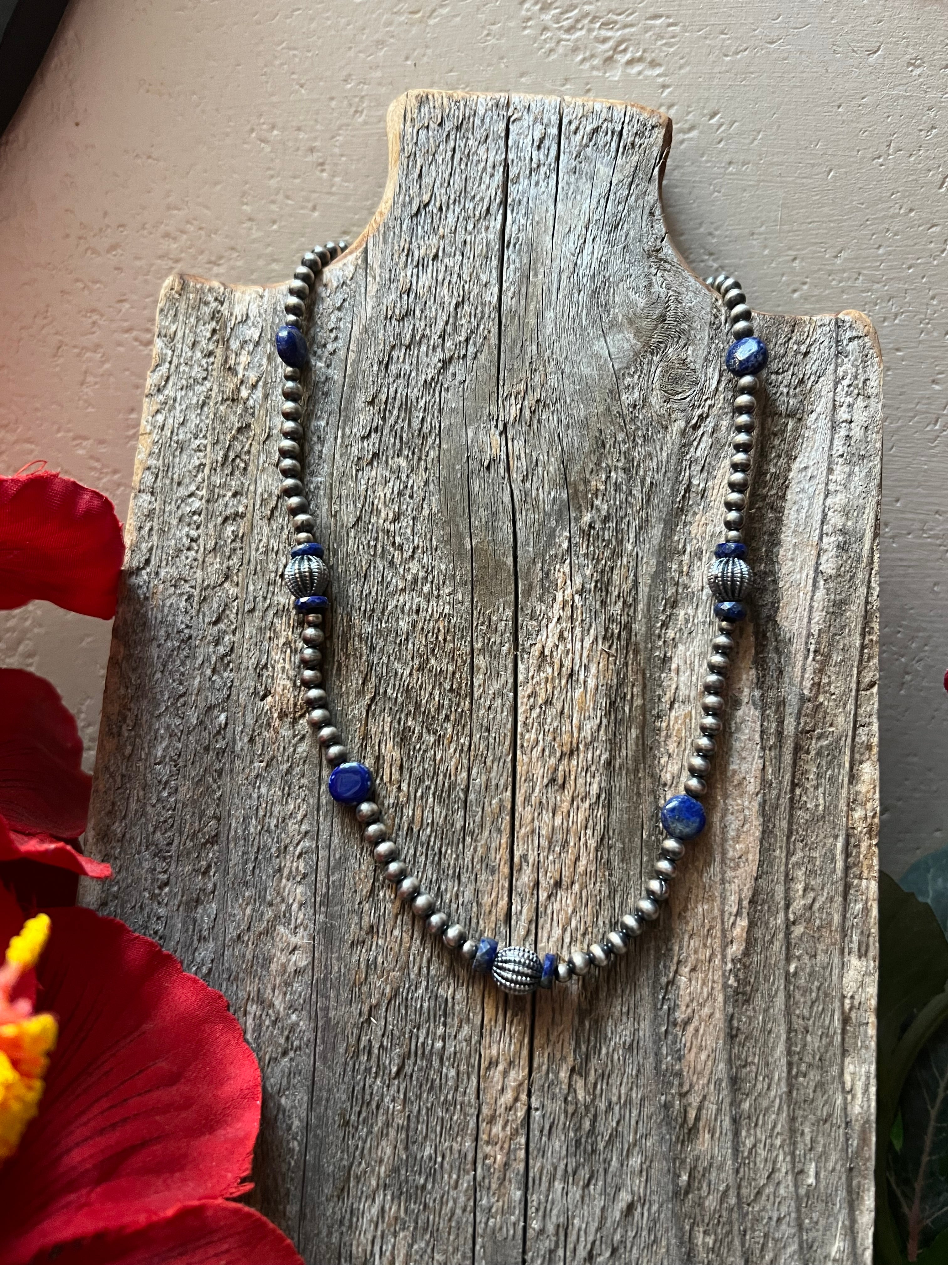 Handmade Lapis & Sterling Silver Beaded Necklace