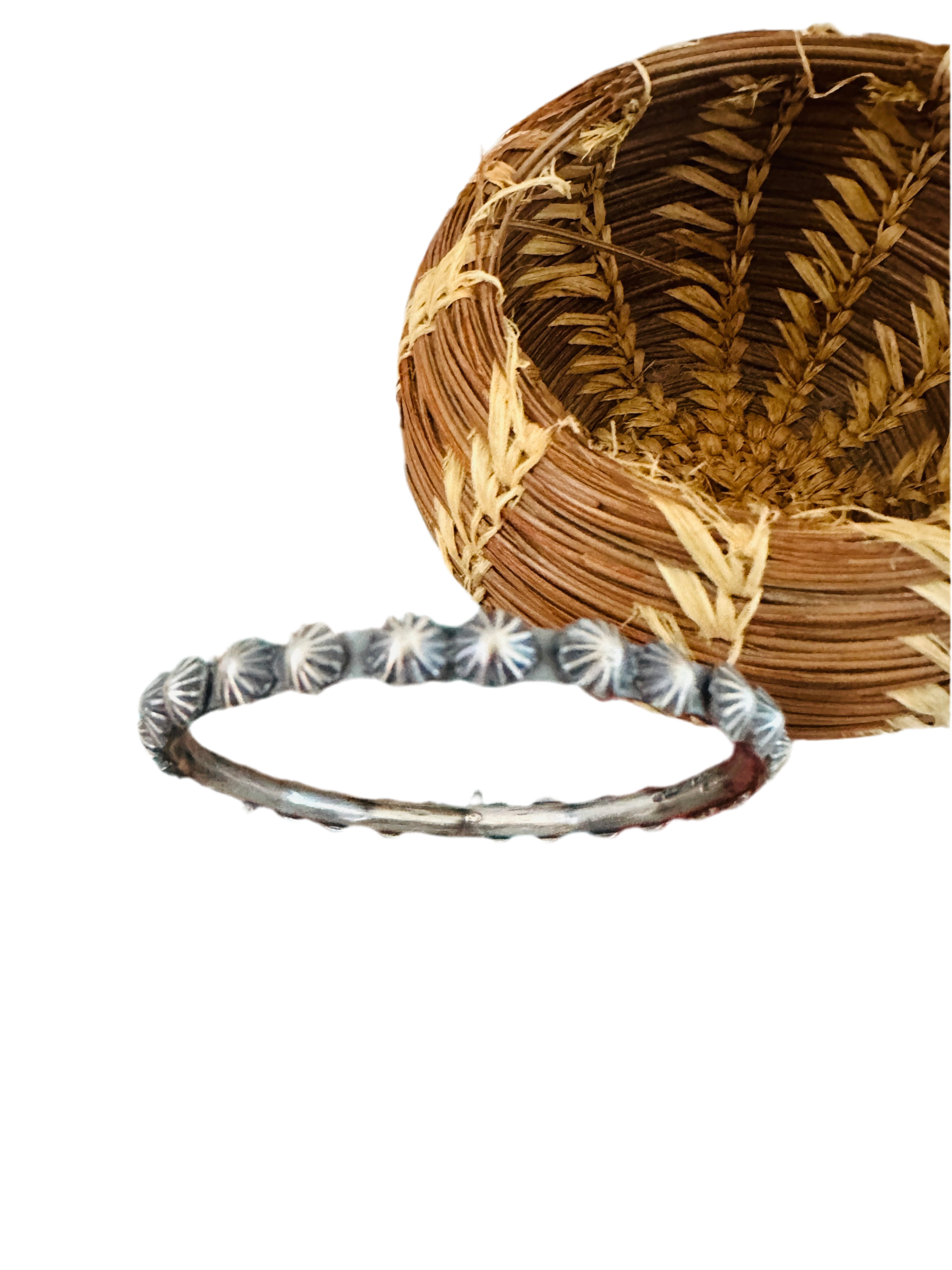 Chimney Butte Navajo Sterling Silver Studded Bangle Bracelet