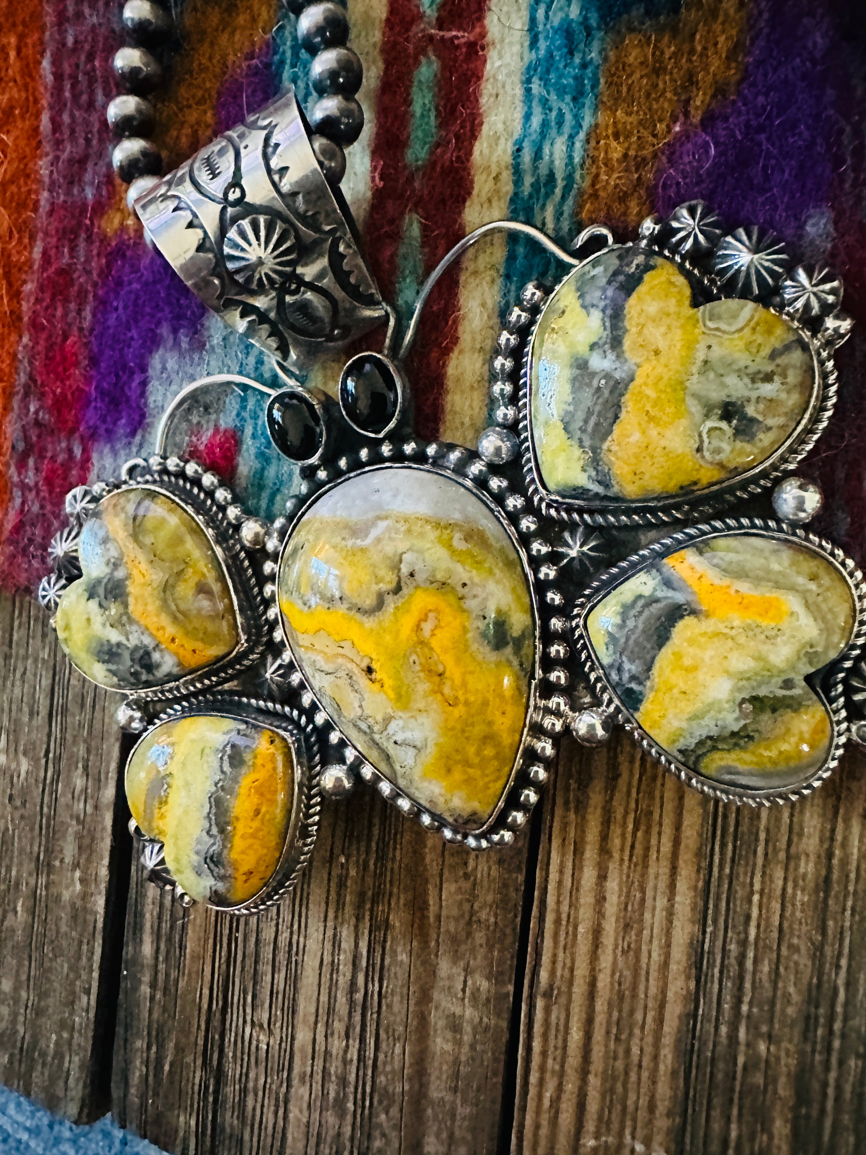 Handcrafted Sterling Silver, Bumblebee & Onyx Butterfly Pendant by Rosella Paxson