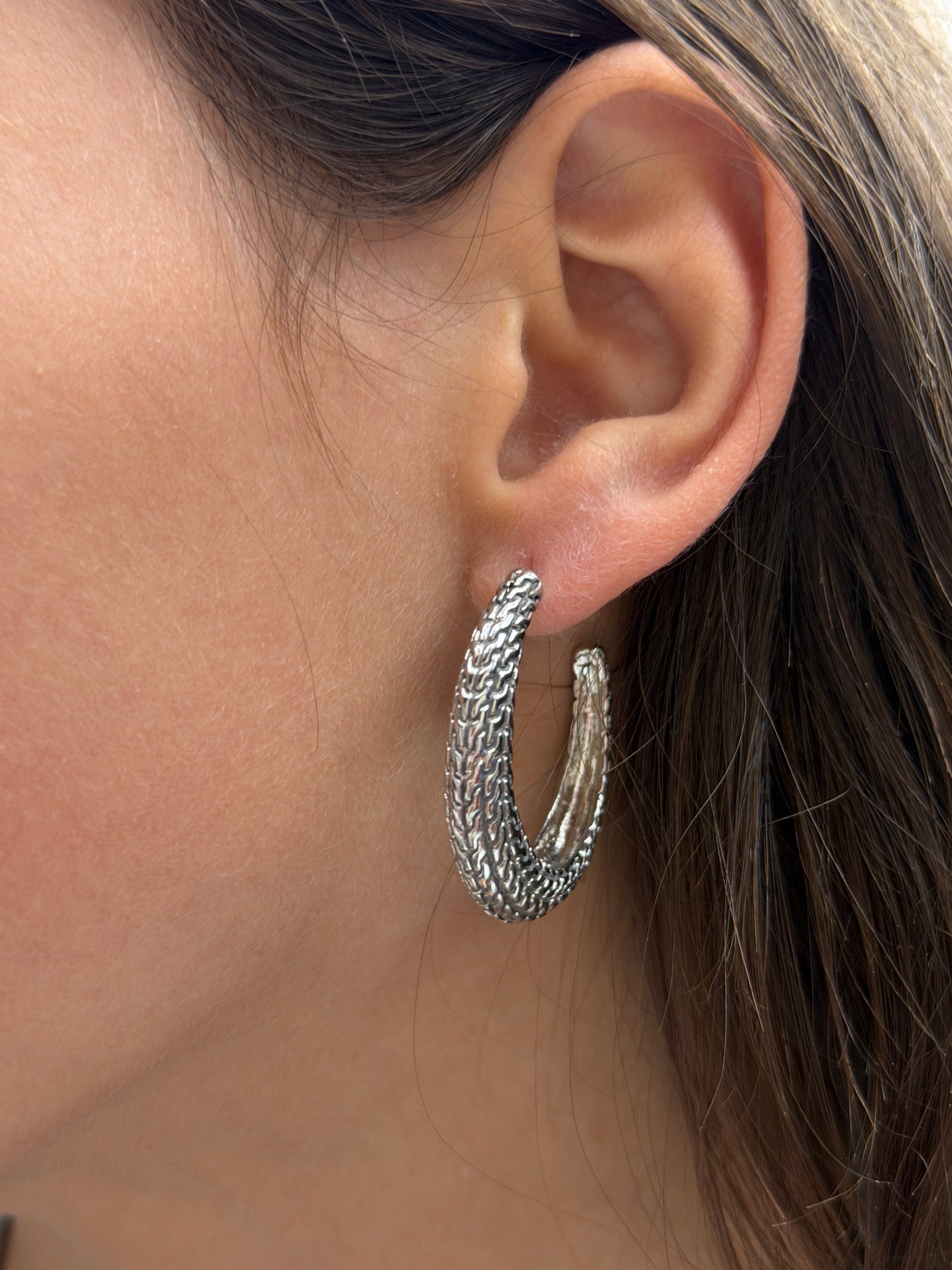 Large Braided Silver Plated Hoop Earrings