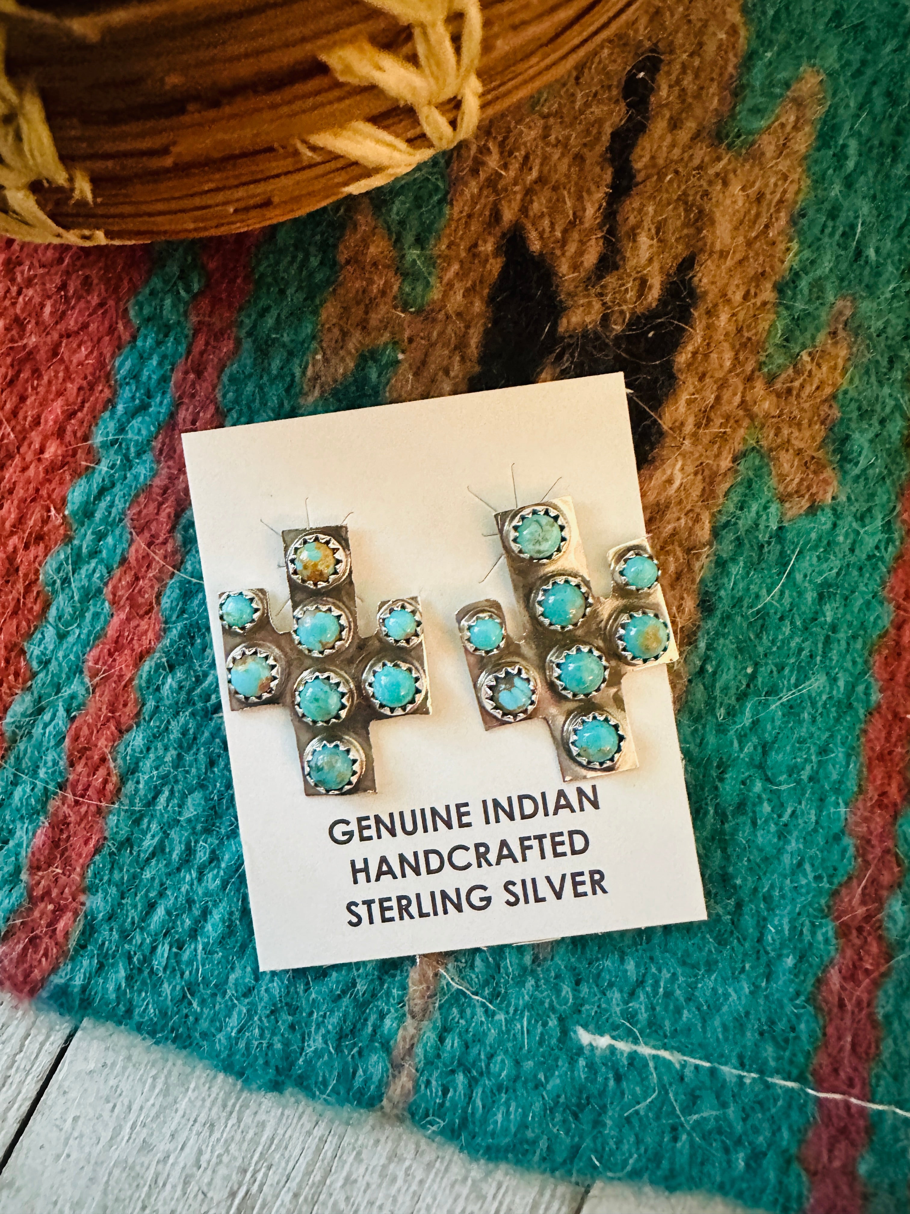 Handcrafted Sterling Silver & Turquoise Cactus Post Earrings