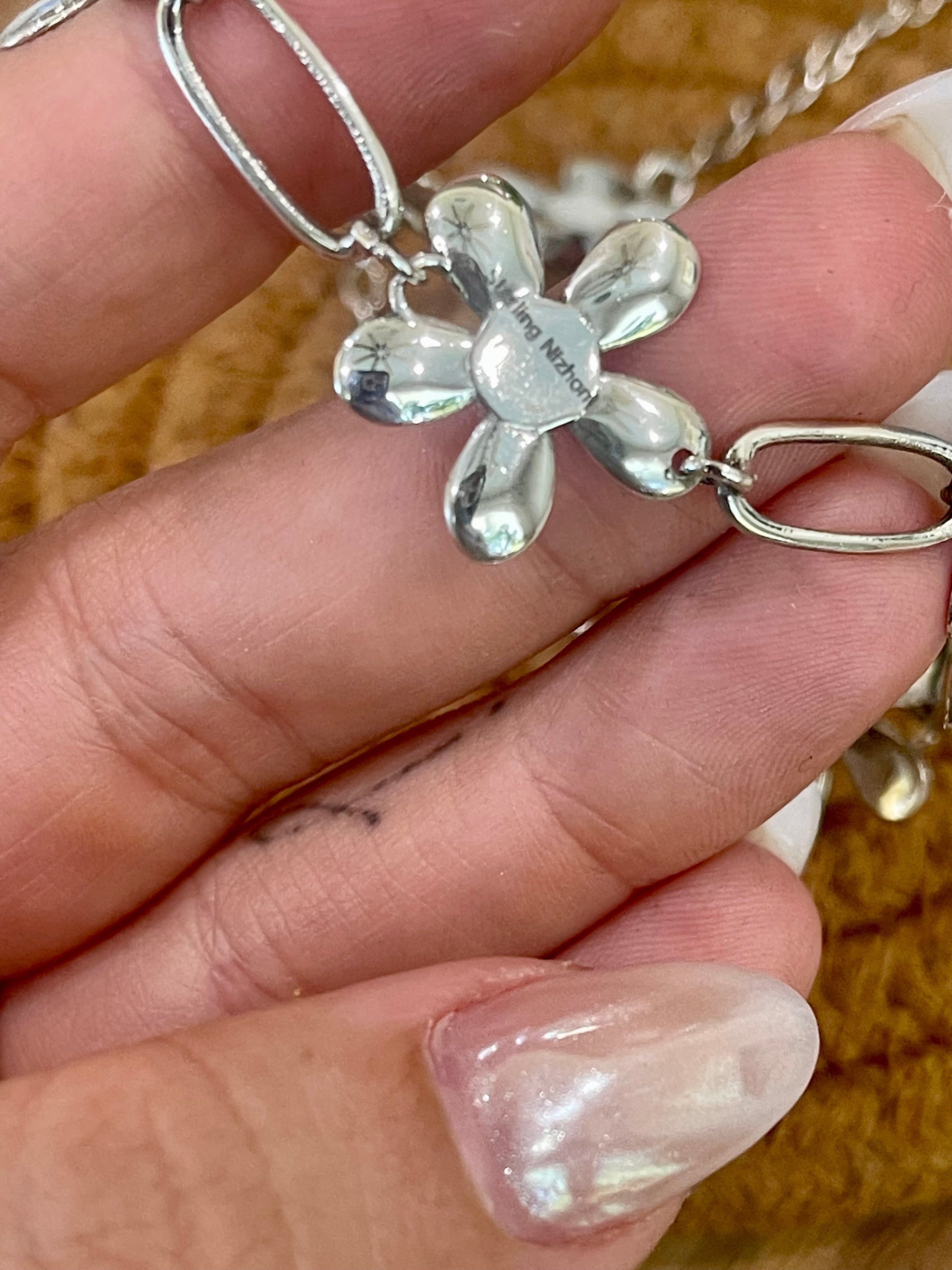 DAISY Handcrafted Sterling Silver & Pink Fire Opal Flower Necklace