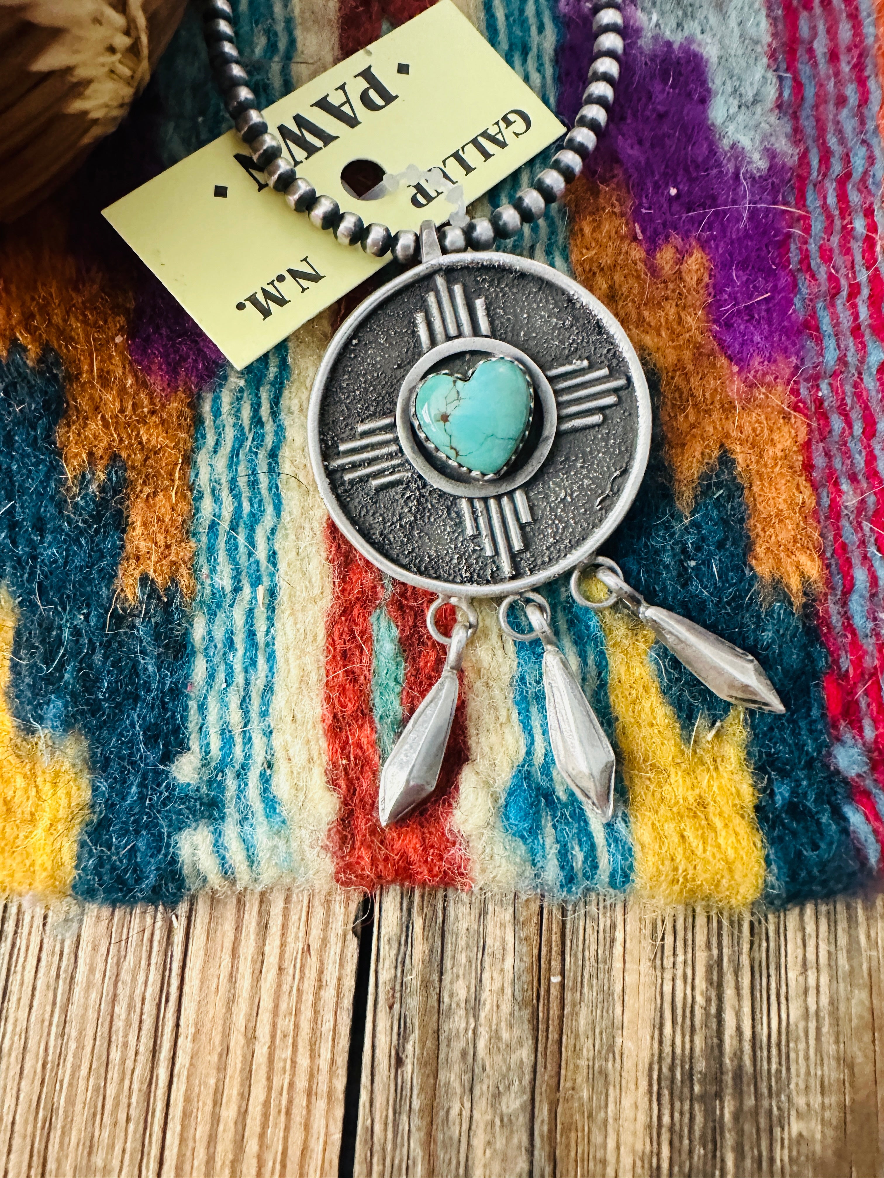 Old Pawn Handcrafted Turquoise and Sterling Silver Heart Pendant