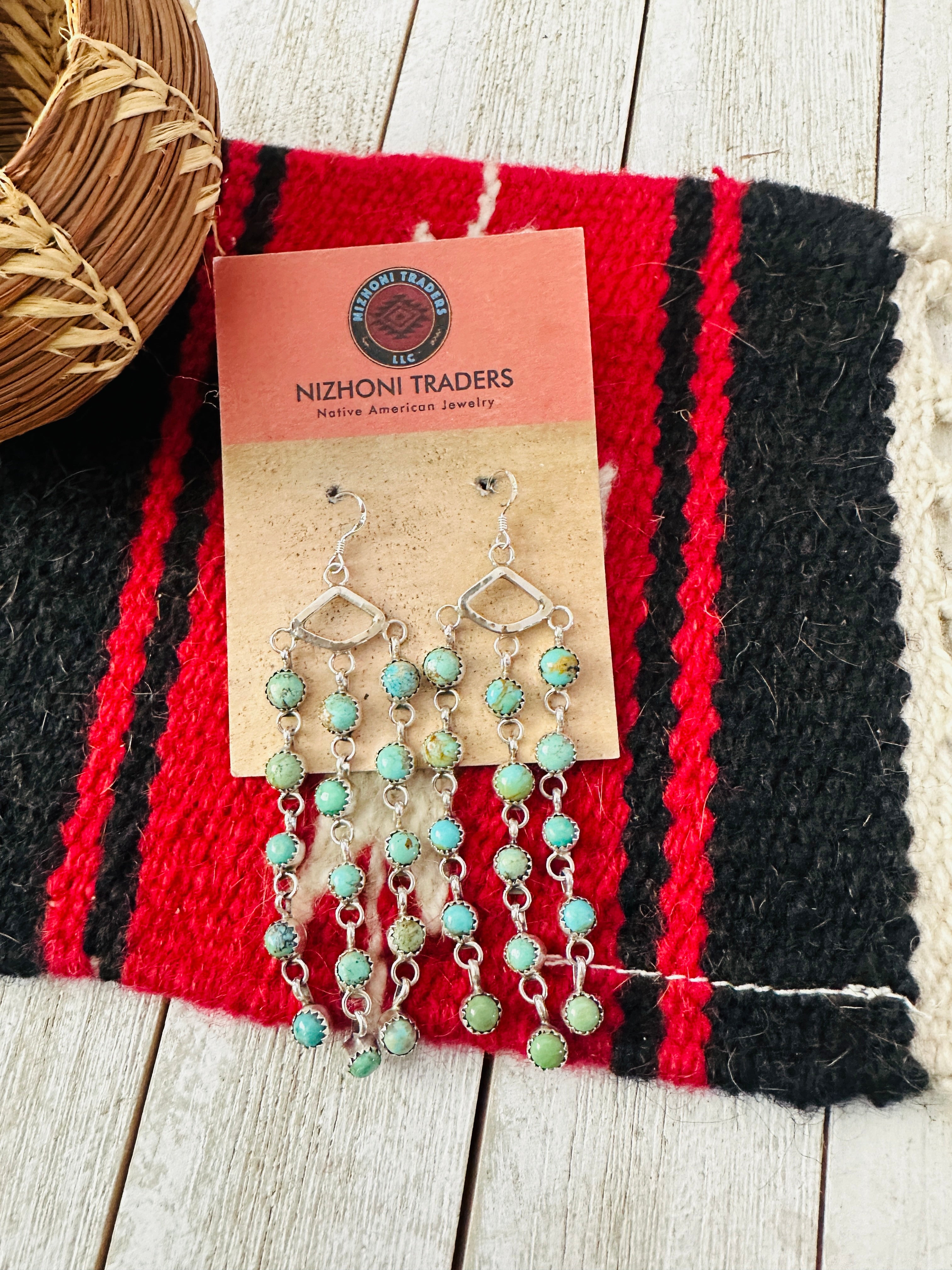 Handcrafted Turquoise & Sterling Silver Chandelier Dangle Earrings