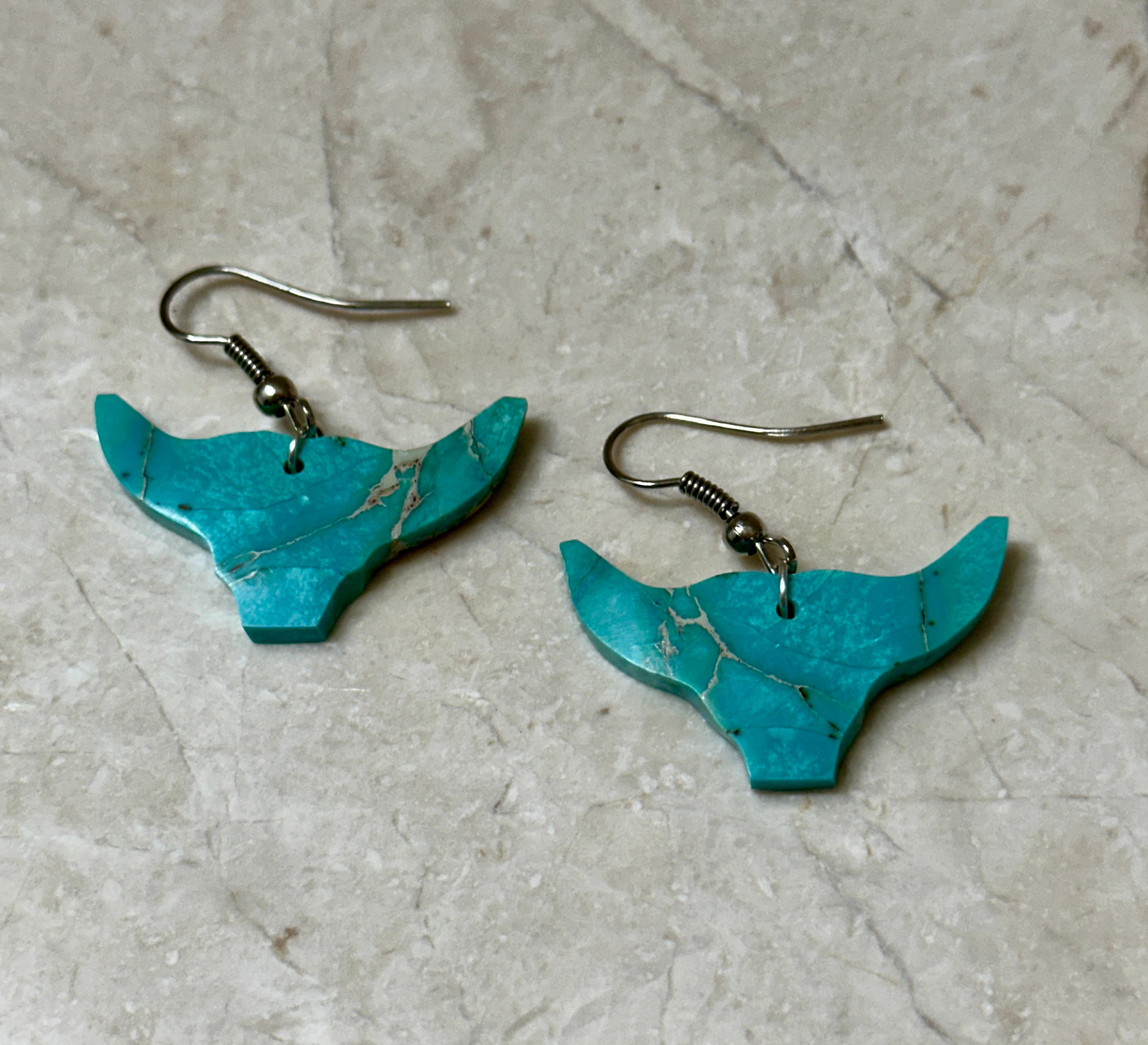 Handcrafted Blue Indigo Turquoise & Sterling Silver Bull head Slab Earrings