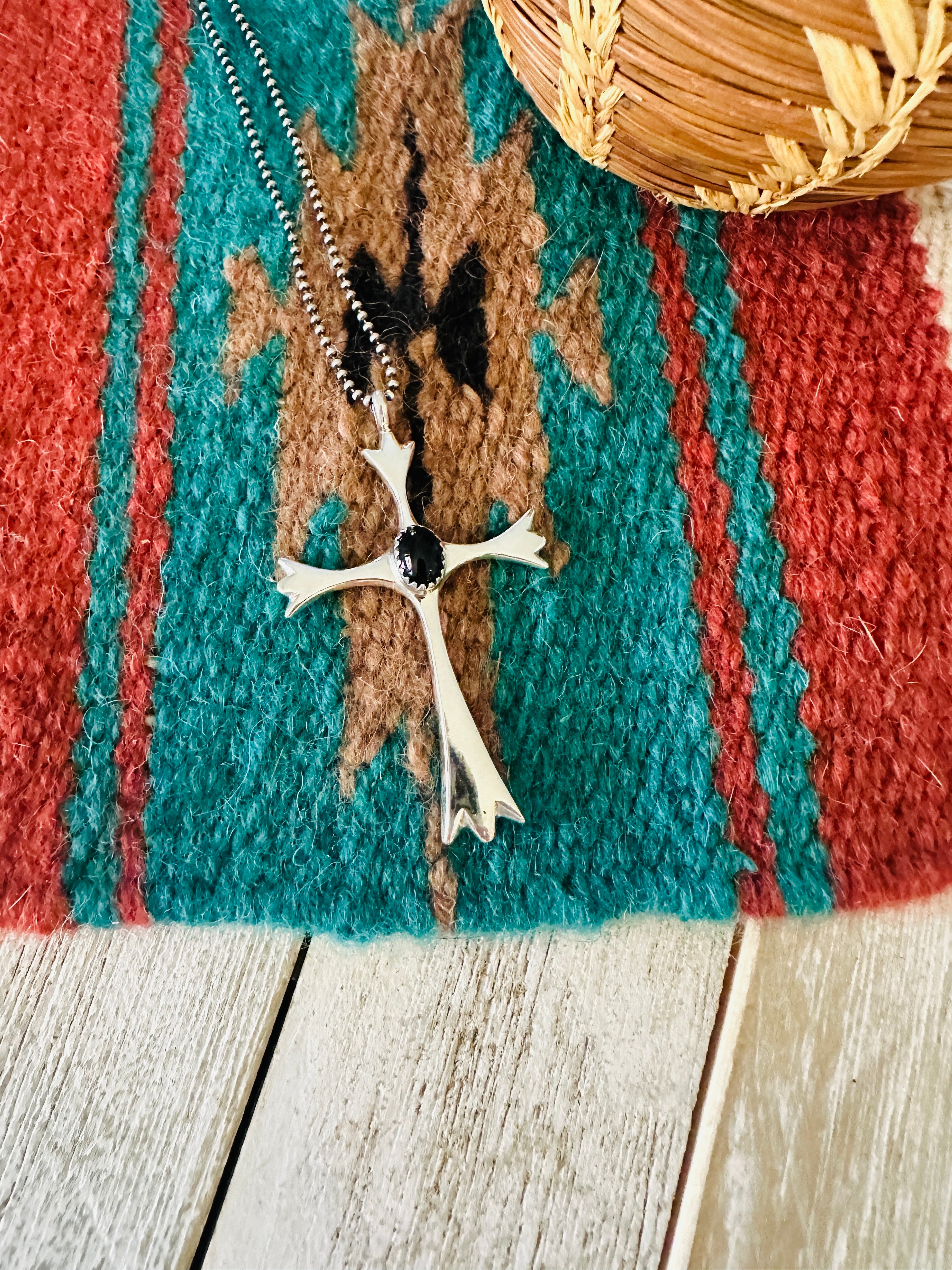 Handcrafted Black Onyx & Sterling Silver Cross Pendant