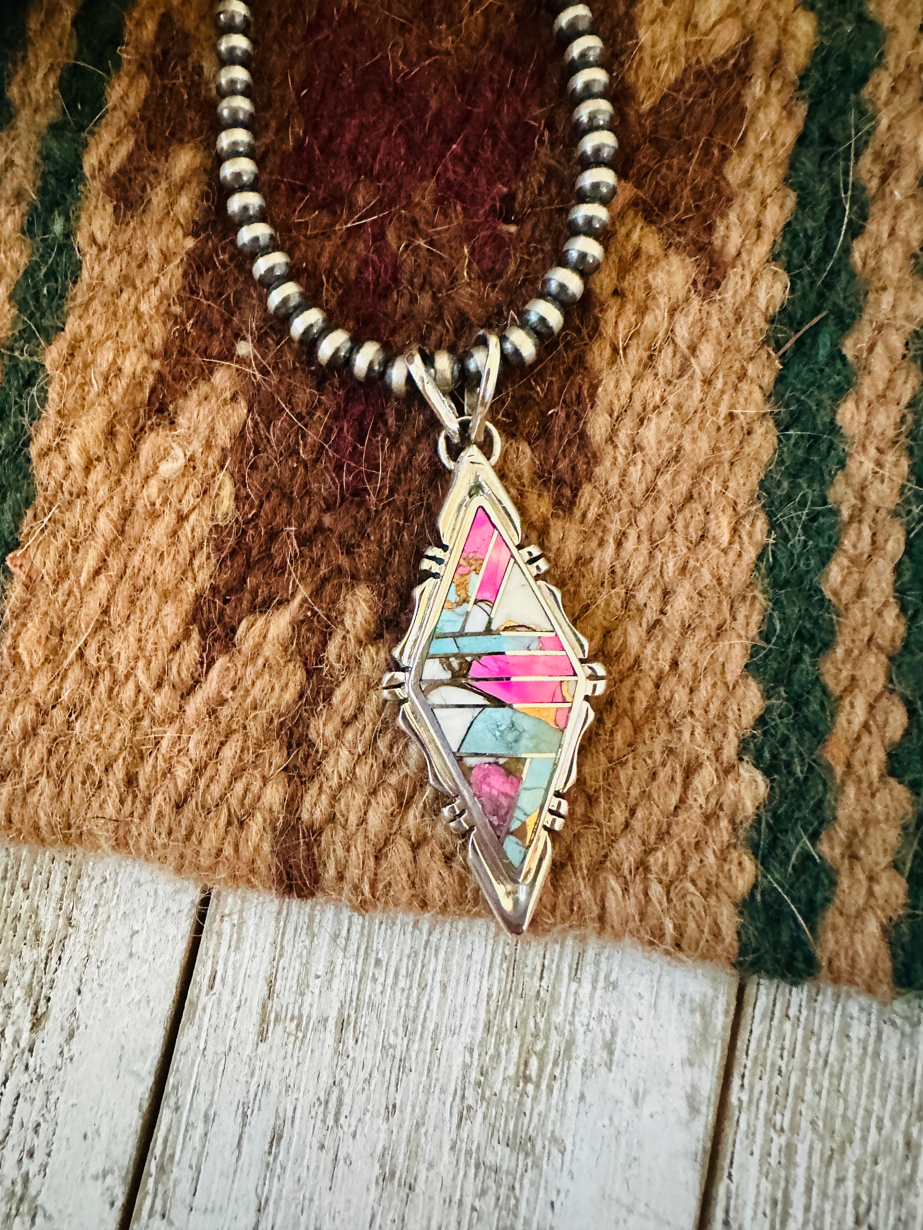 Handcrafted Cotton Candy & Sterling Silver Inlay Pendant