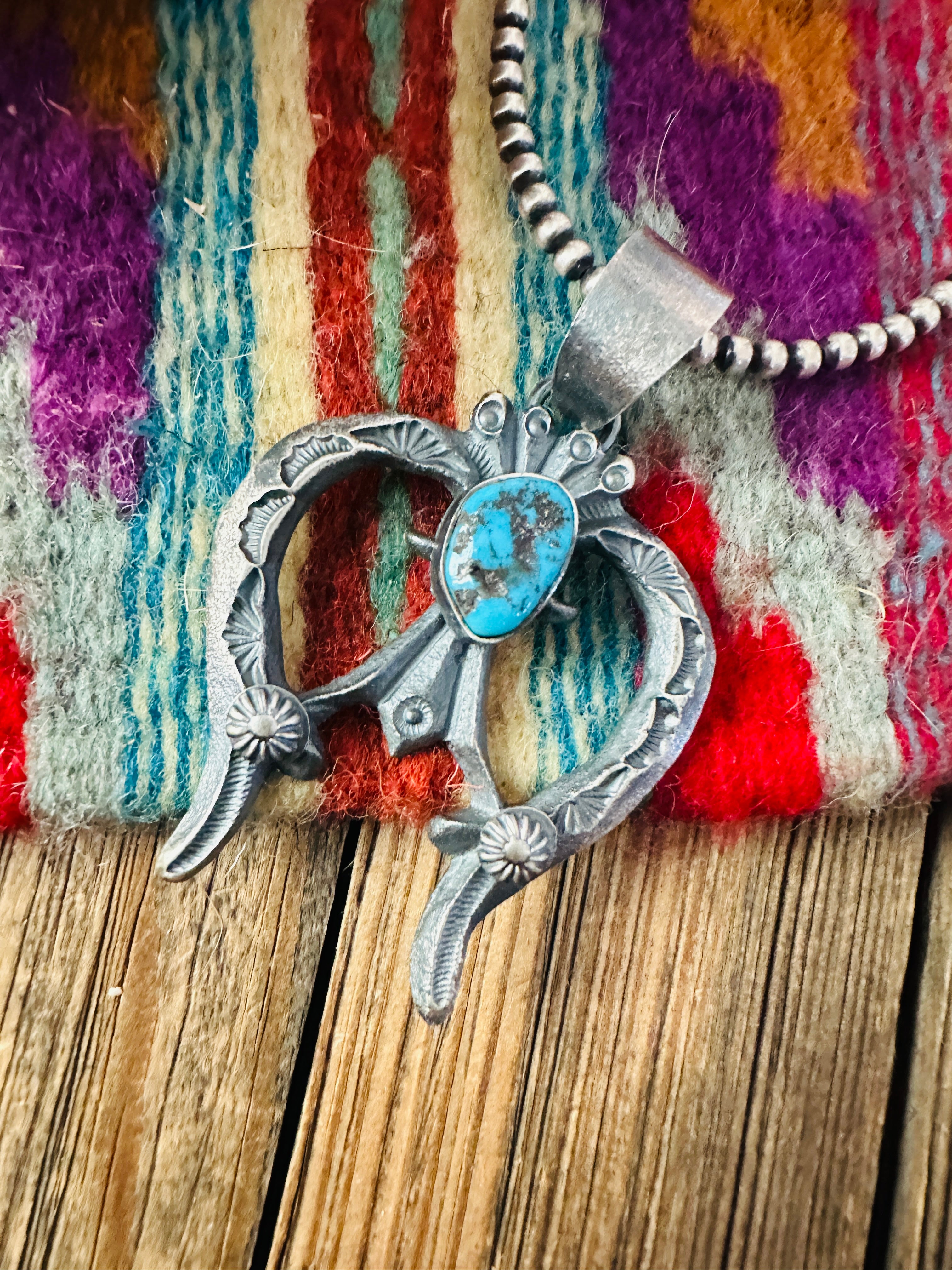 Handcrafted Sterling Silver & Kingman Turquoise Naja Pendant by Kevin Billah