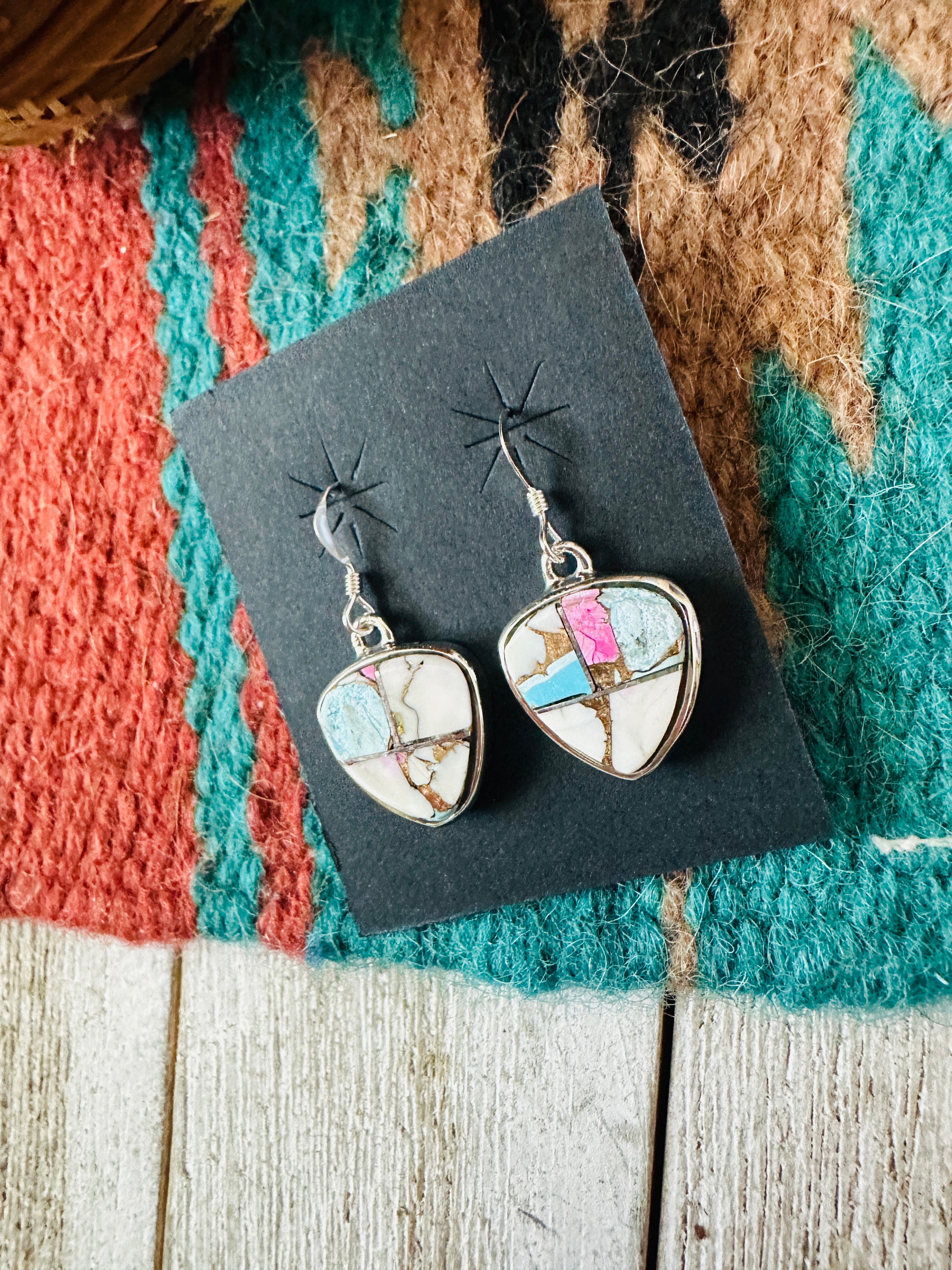 Handcrafted Cotton Candy and Sterling Silver Inlay Dangle Earrings