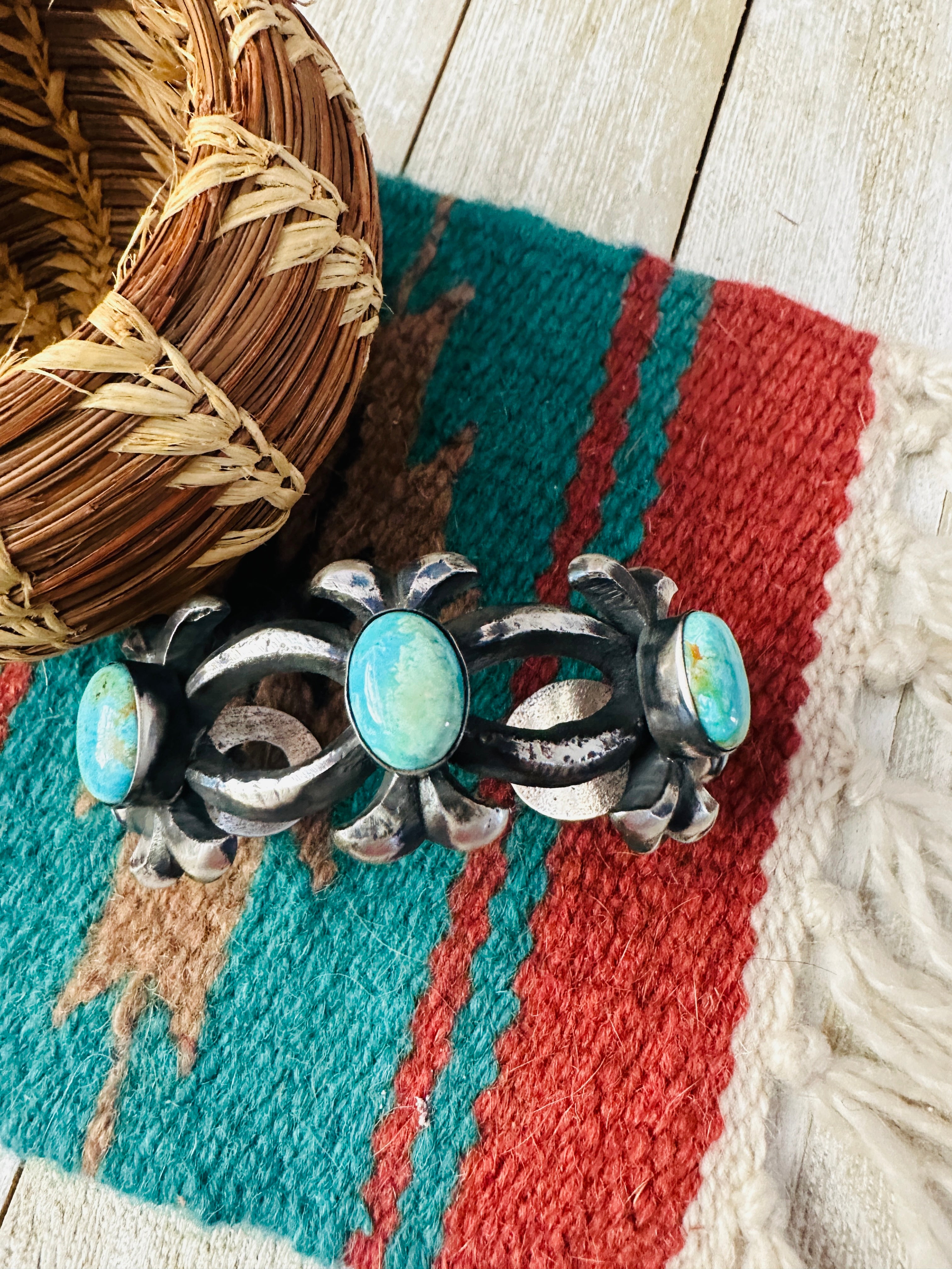 Handcrafted Turquoise & Sterling Silver Cuff Bracelet by Chimney Butte